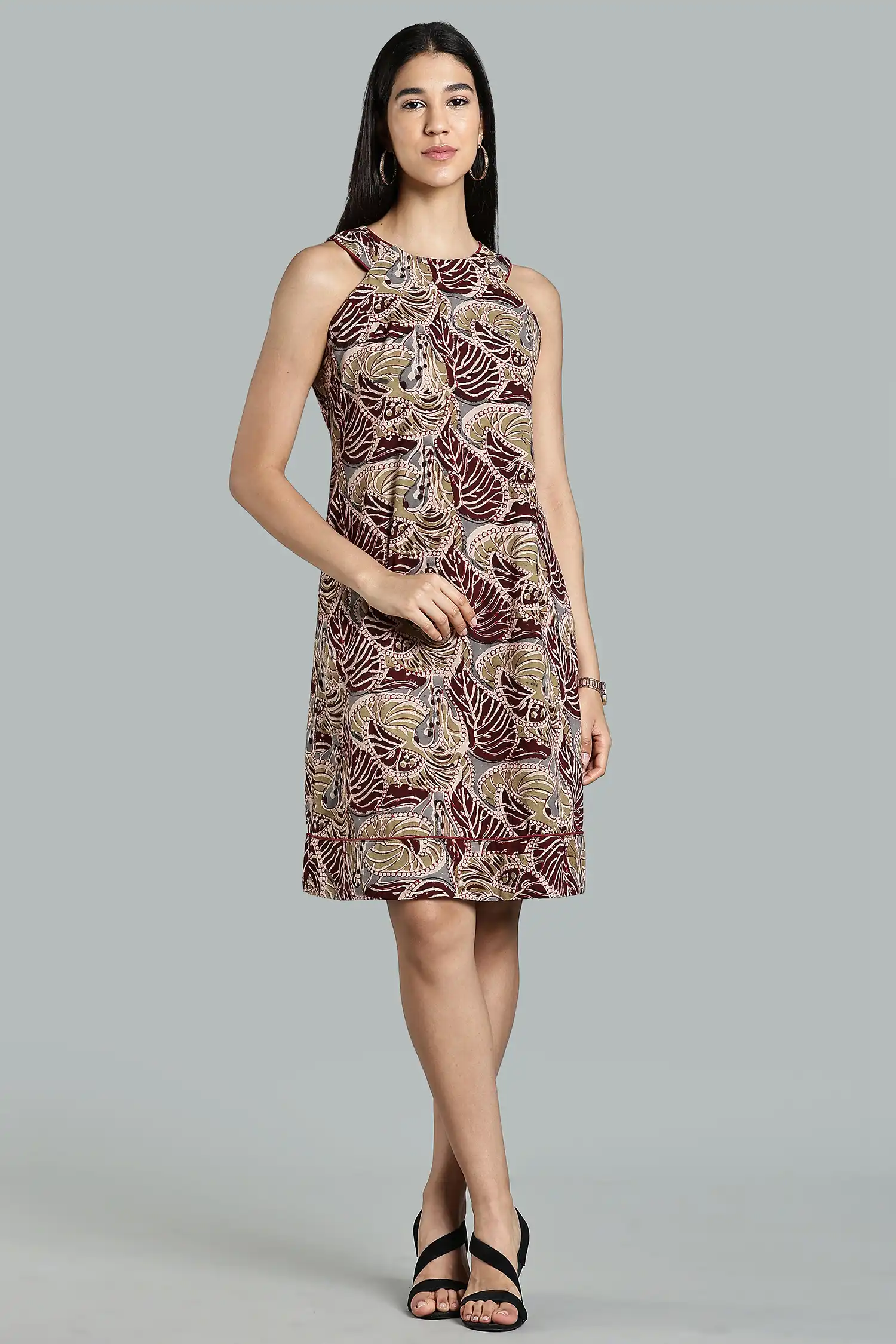 KALAMKARI COTTON SHIFT DRESS CUT AWAY - COLA