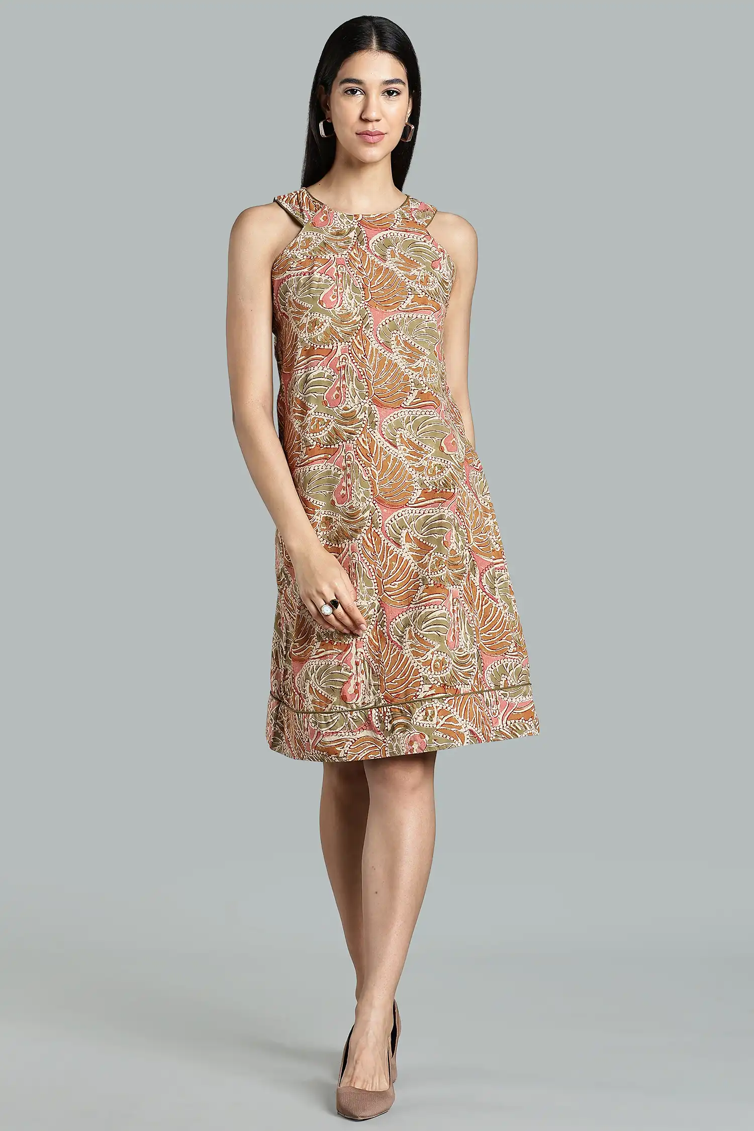 KALAMKARI COTTON SHIFT DRESS CUT AWAY - YELLOW