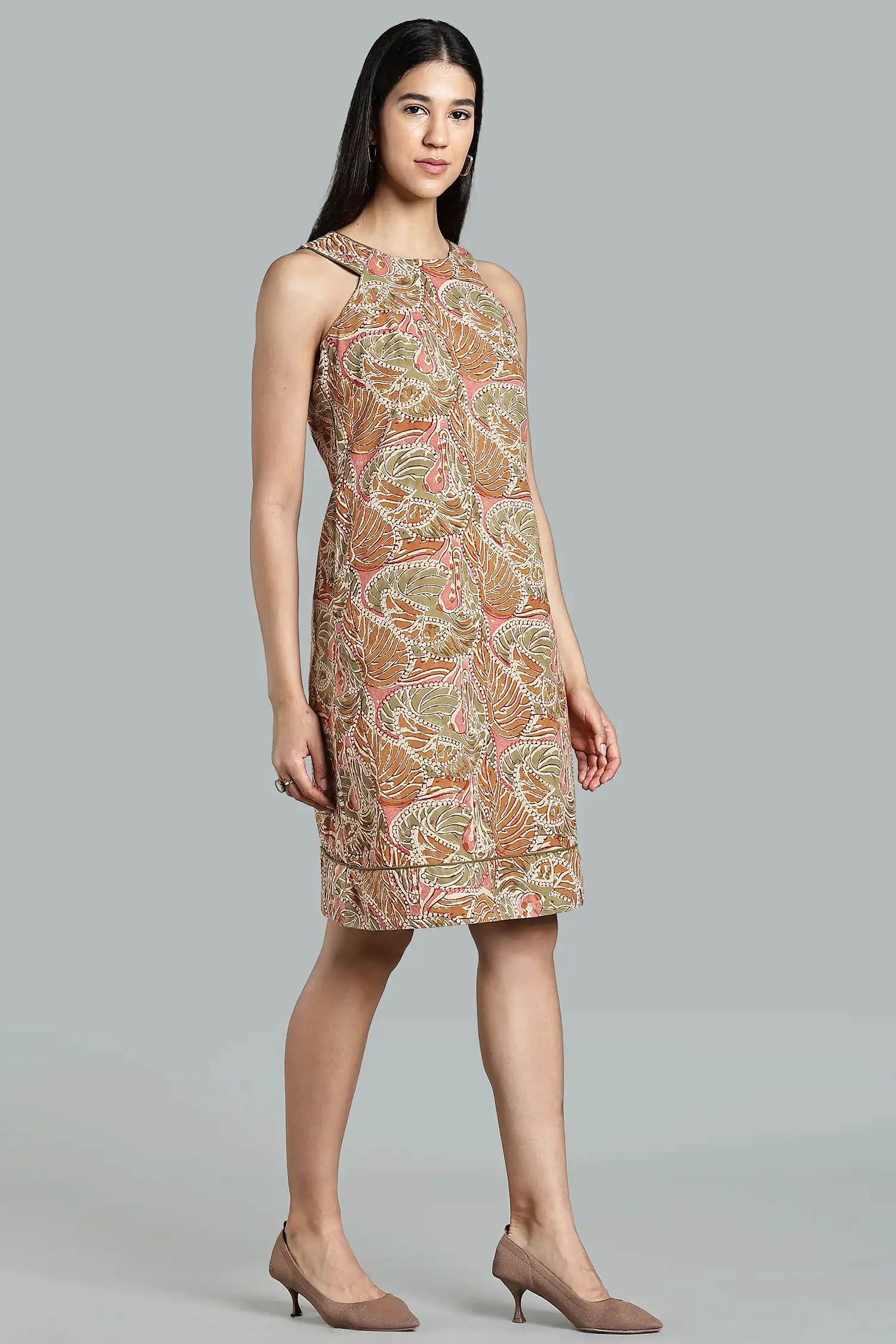 KALAMKARI COTTON SHIFT DRESS CUT AWAY - YELLOW - Image 7