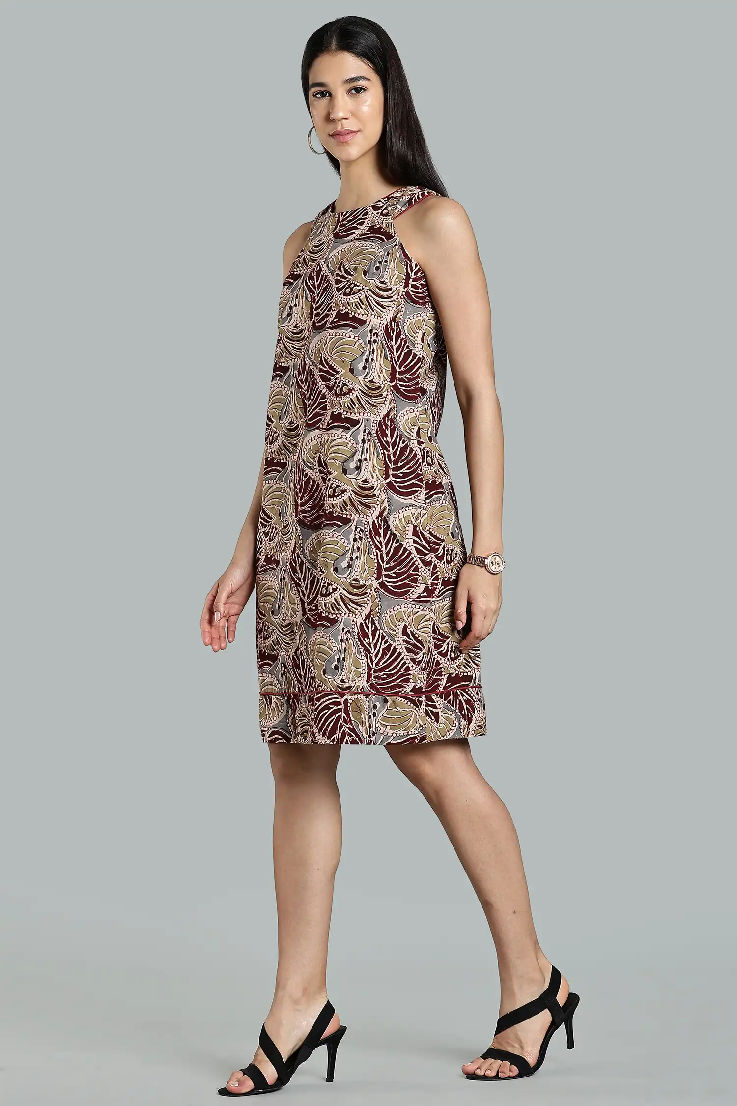 KALAMKARI COTTON SHIFT DRESS CUT AWAY - COLA - Image 3
