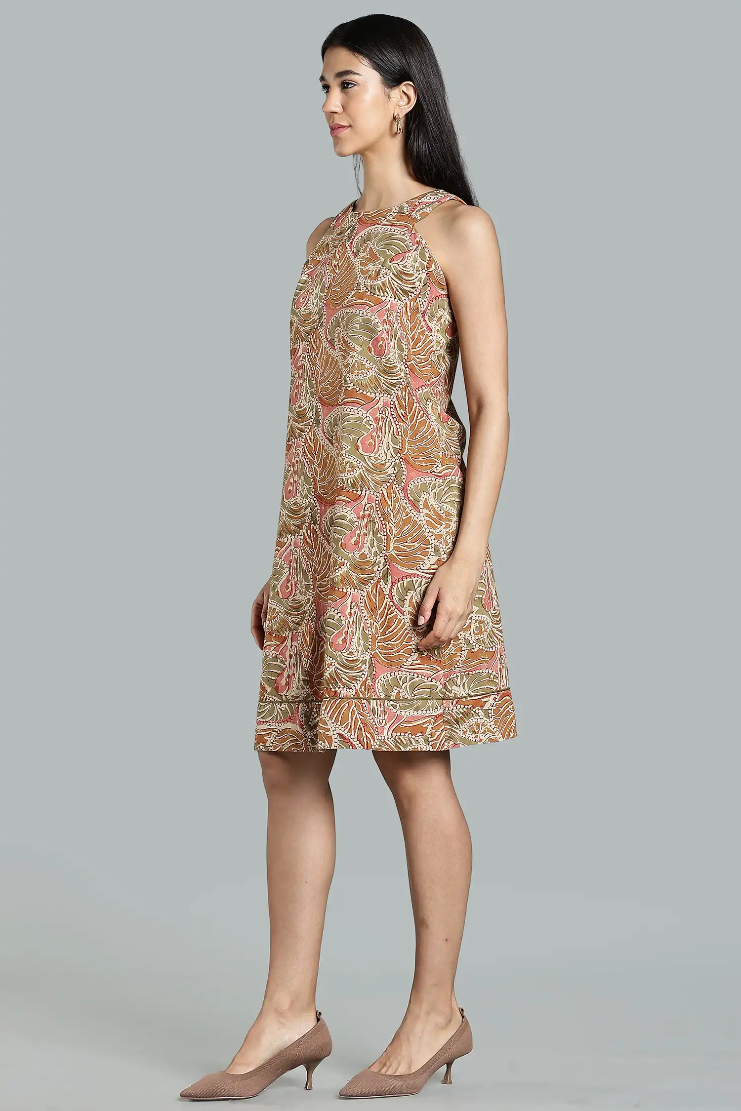 KALAMKARI COTTON SHIFT DRESS CUT AWAY - YELLOW - Image 6
