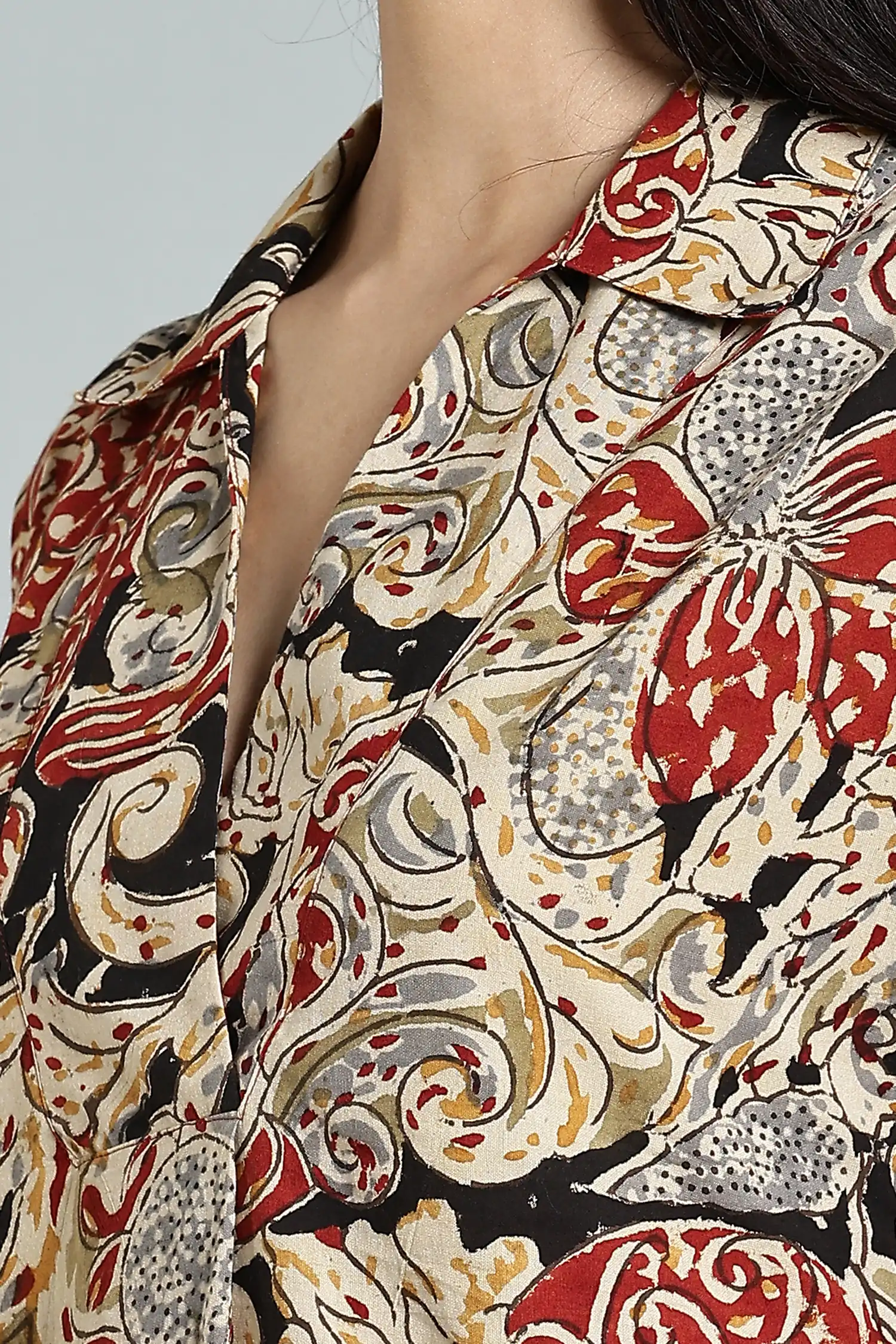 KALAMKARI COTTON SHIFT DRESS MAGYAR SLEEVE - BLACK - Image 4