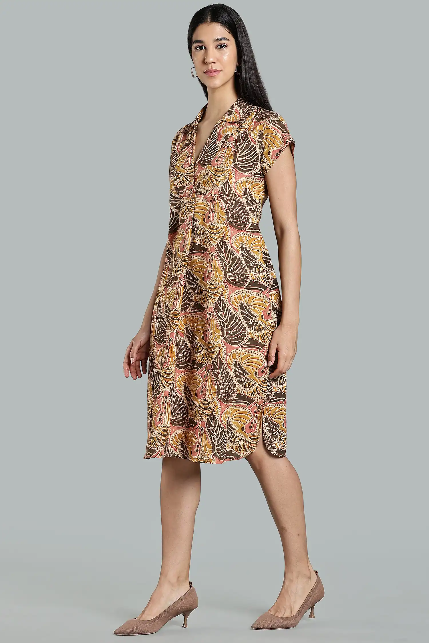 KALAMKARI COTTON SHIFT DRESS MAGYAR SLEEVE - GREEN - Image 6