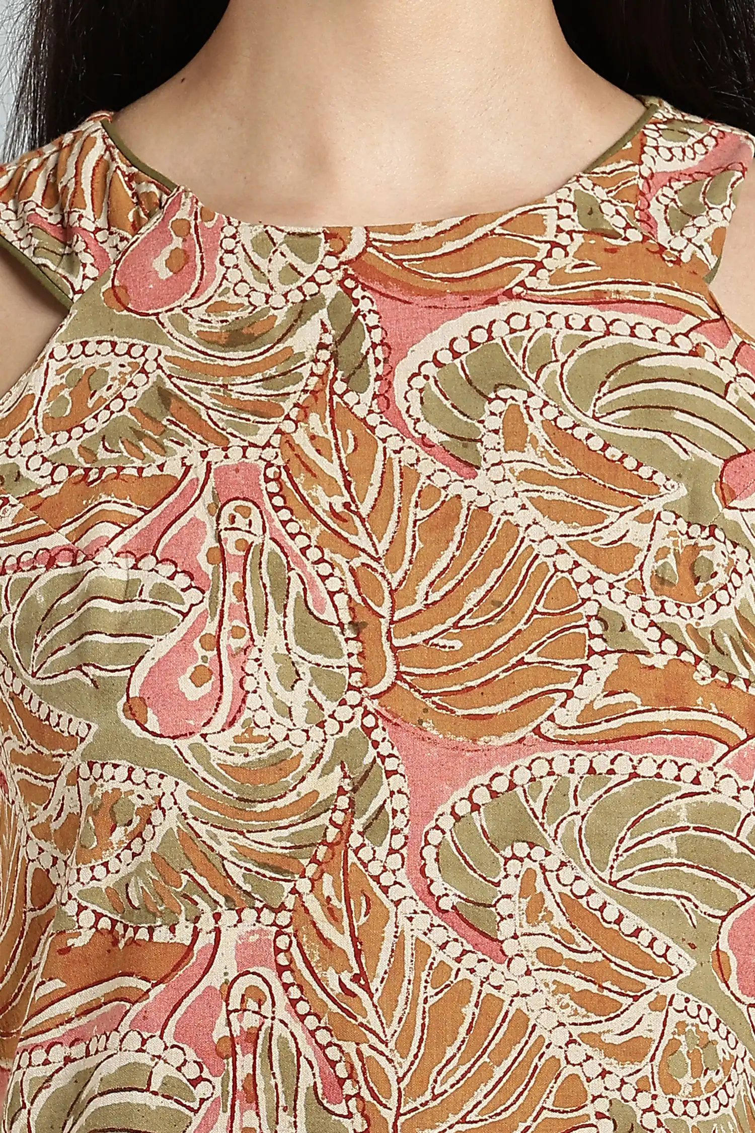 KALAMKARI COTTON SHIFT DRESS CUT AWAY - YELLOW - Image 5