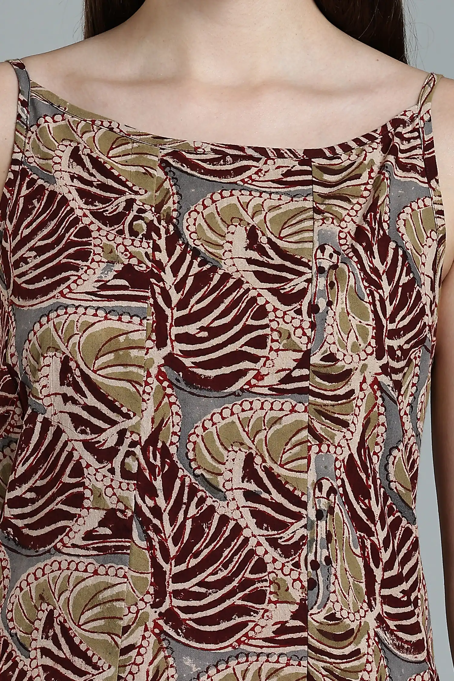 KALAMKARI COTTON STRAP DRESS HIGH LOW HEM - COLA - Image 4