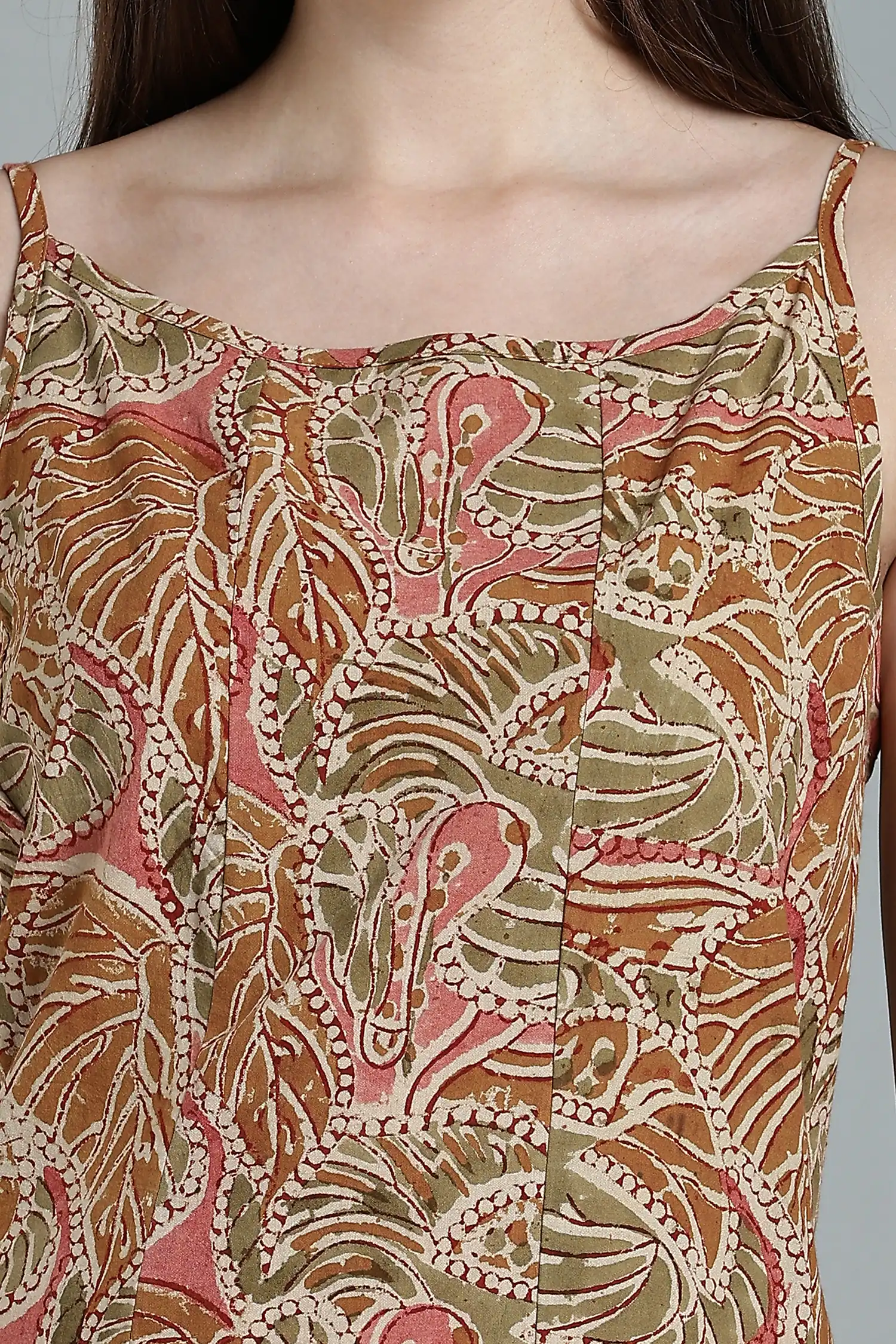 KALAMKARI COTTON STRAP DRESS HIGH LOW HEM - YELLOW - Image 4