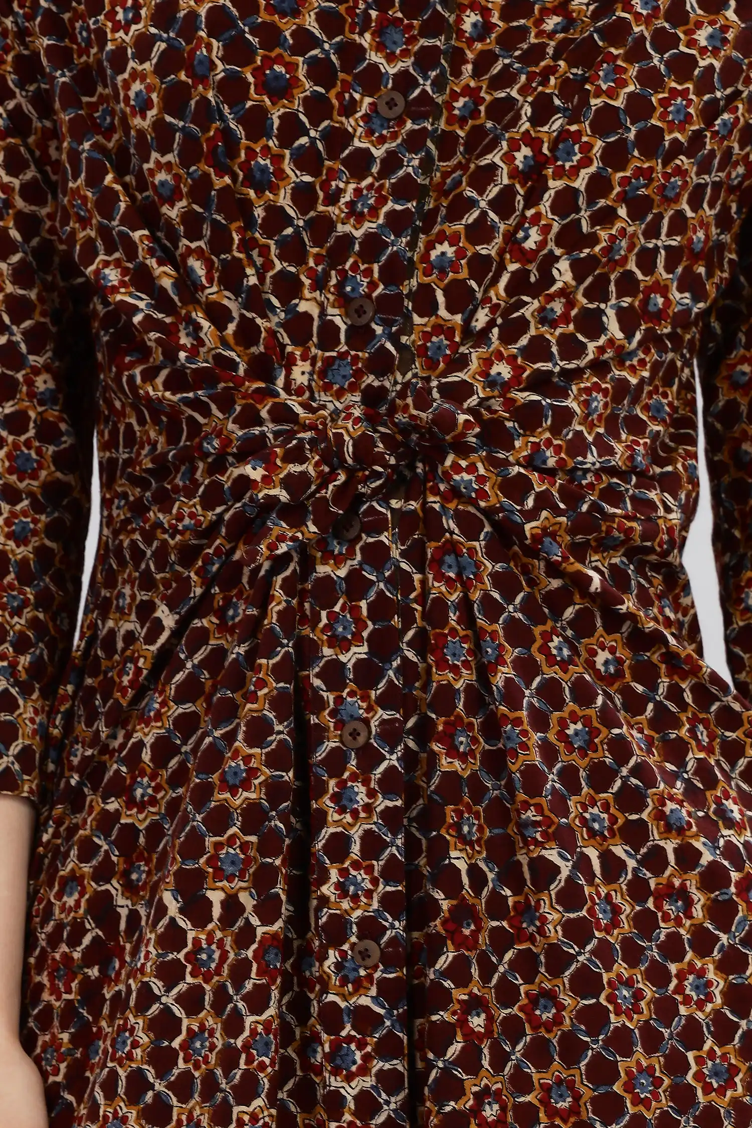 KALAMKARI DRESS COLA REGULAR COLLAR TIE AT WAIST - COLA - Image 4