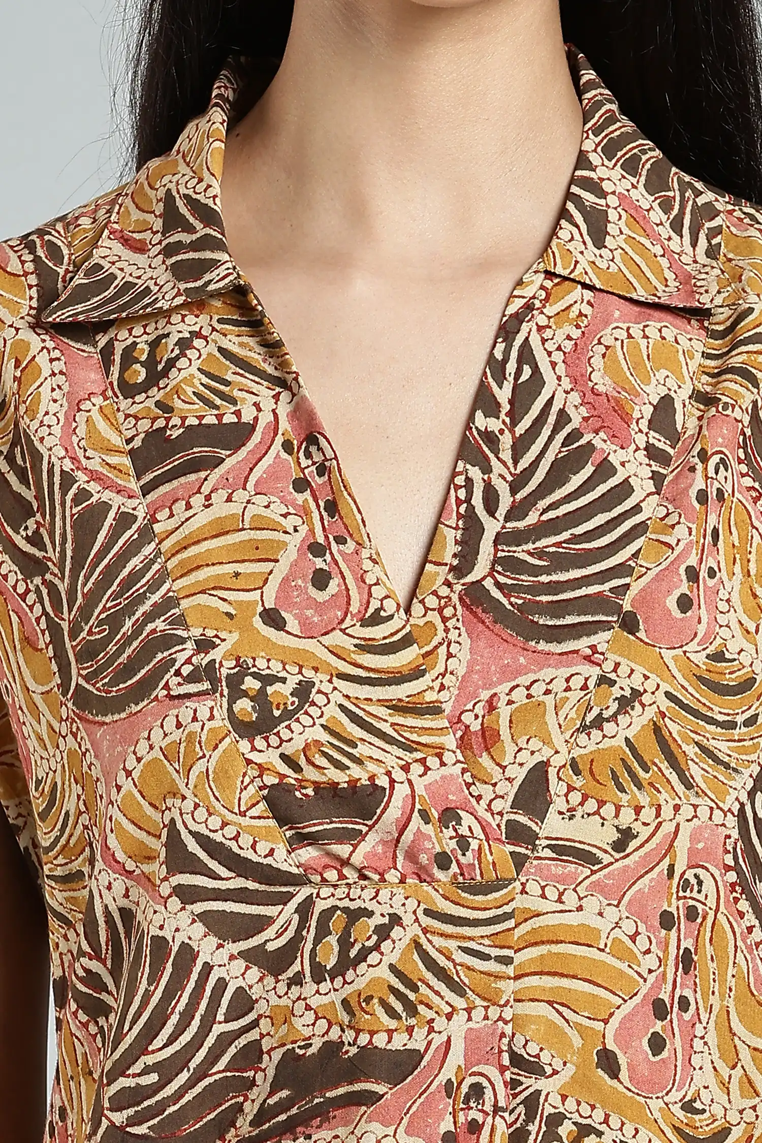 KALAMKARI COTTON SHIFT DRESS MAGYAR SLEEVE - GREEN - Image 5