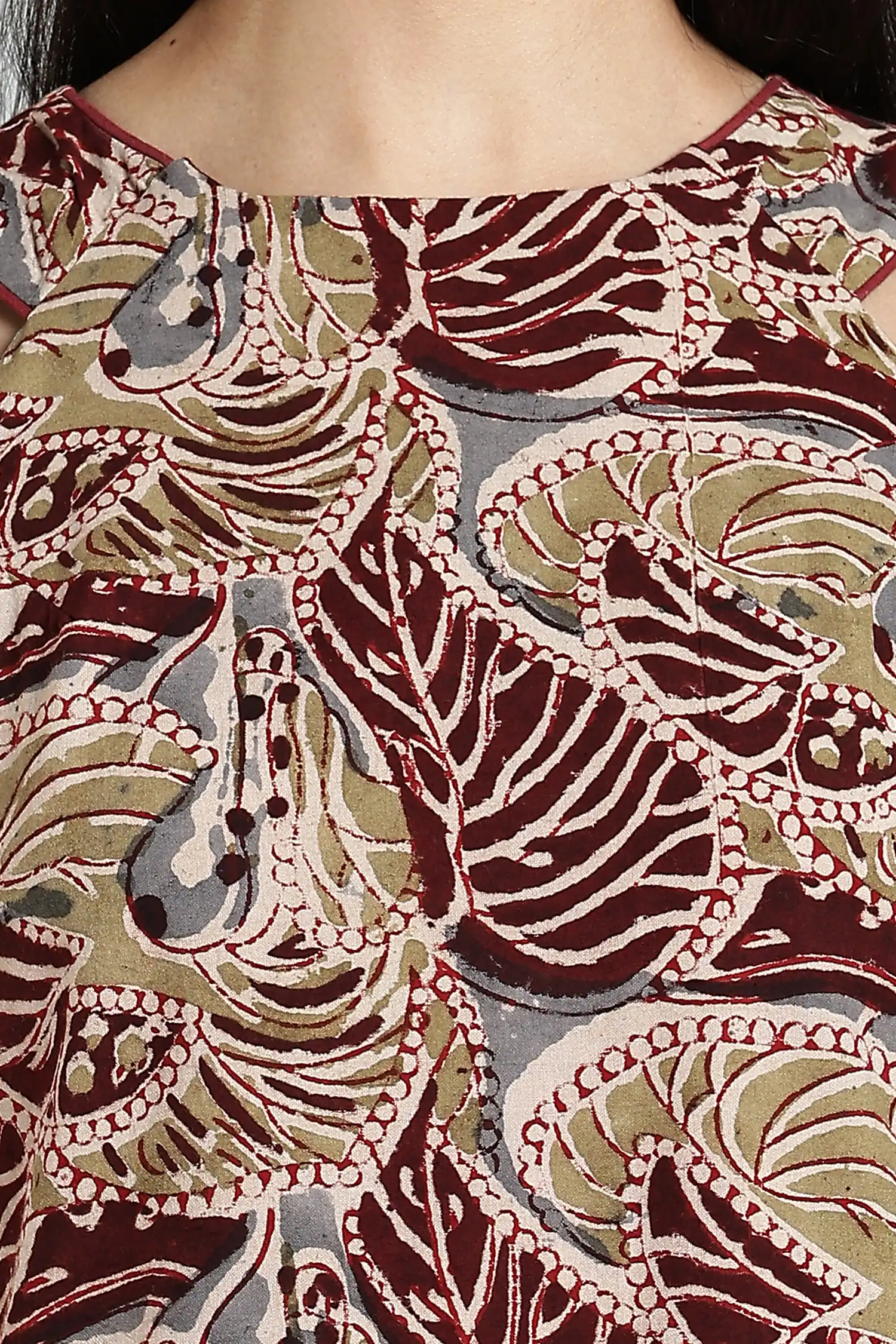 KALAMKARI COTTON SHIFT DRESS CUT AWAY - COLA - Image 5