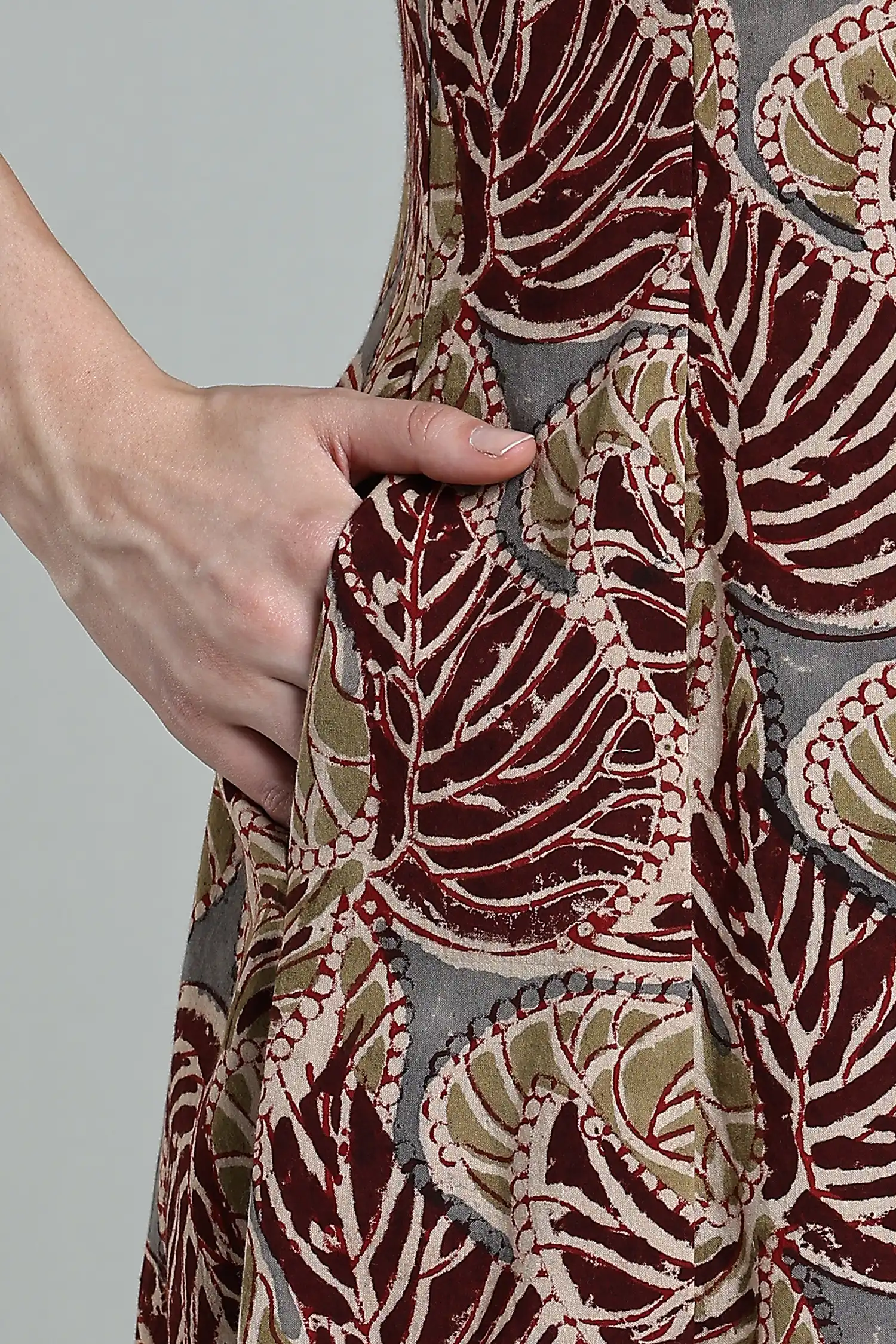 KALAMKARI COTTON STRAP DRESS HIGH LOW HEM - COLA - Image 5