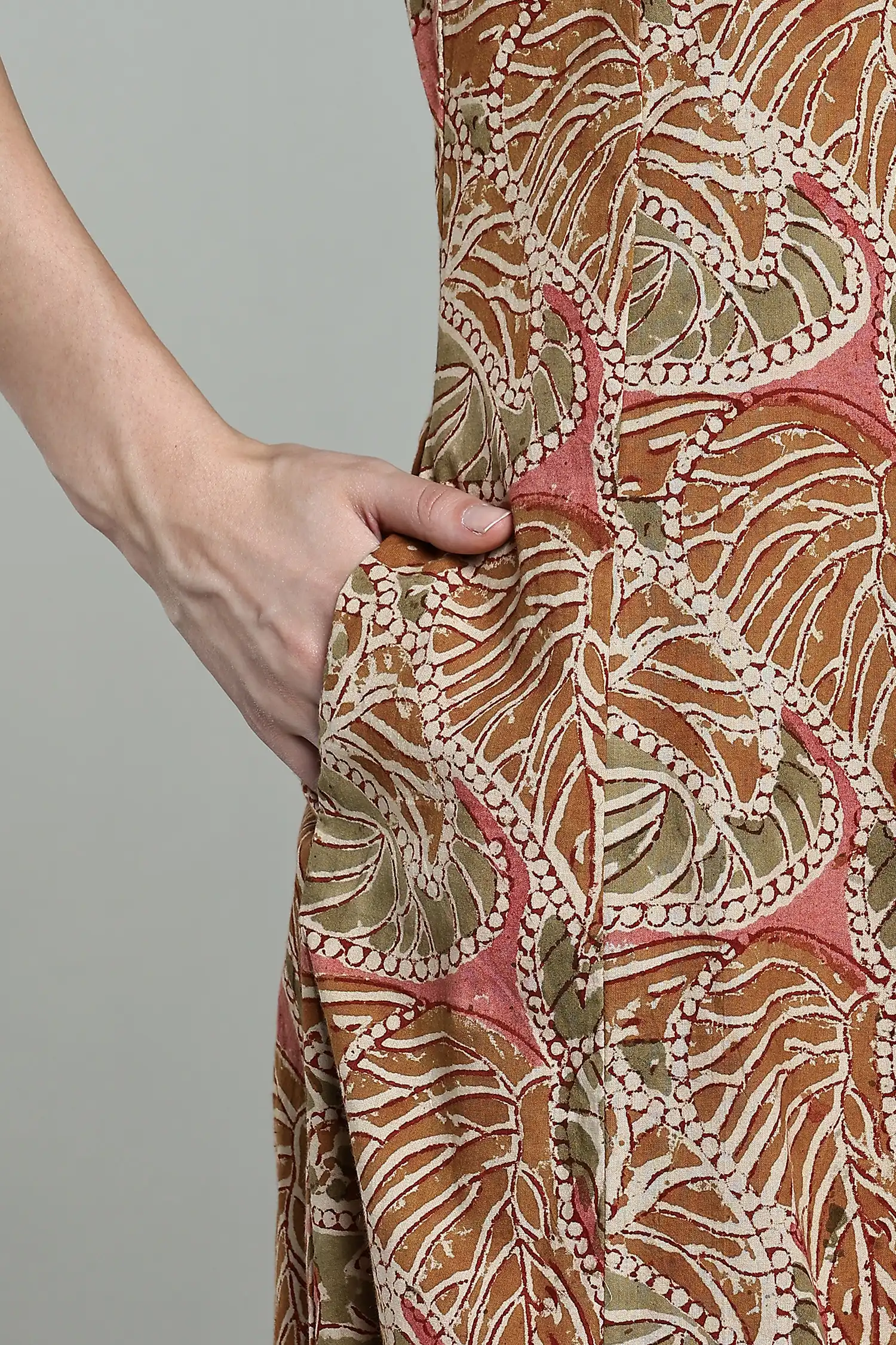 KALAMKARI COTTON STRAP DRESS HIGH LOW HEM - YELLOW - Image 5