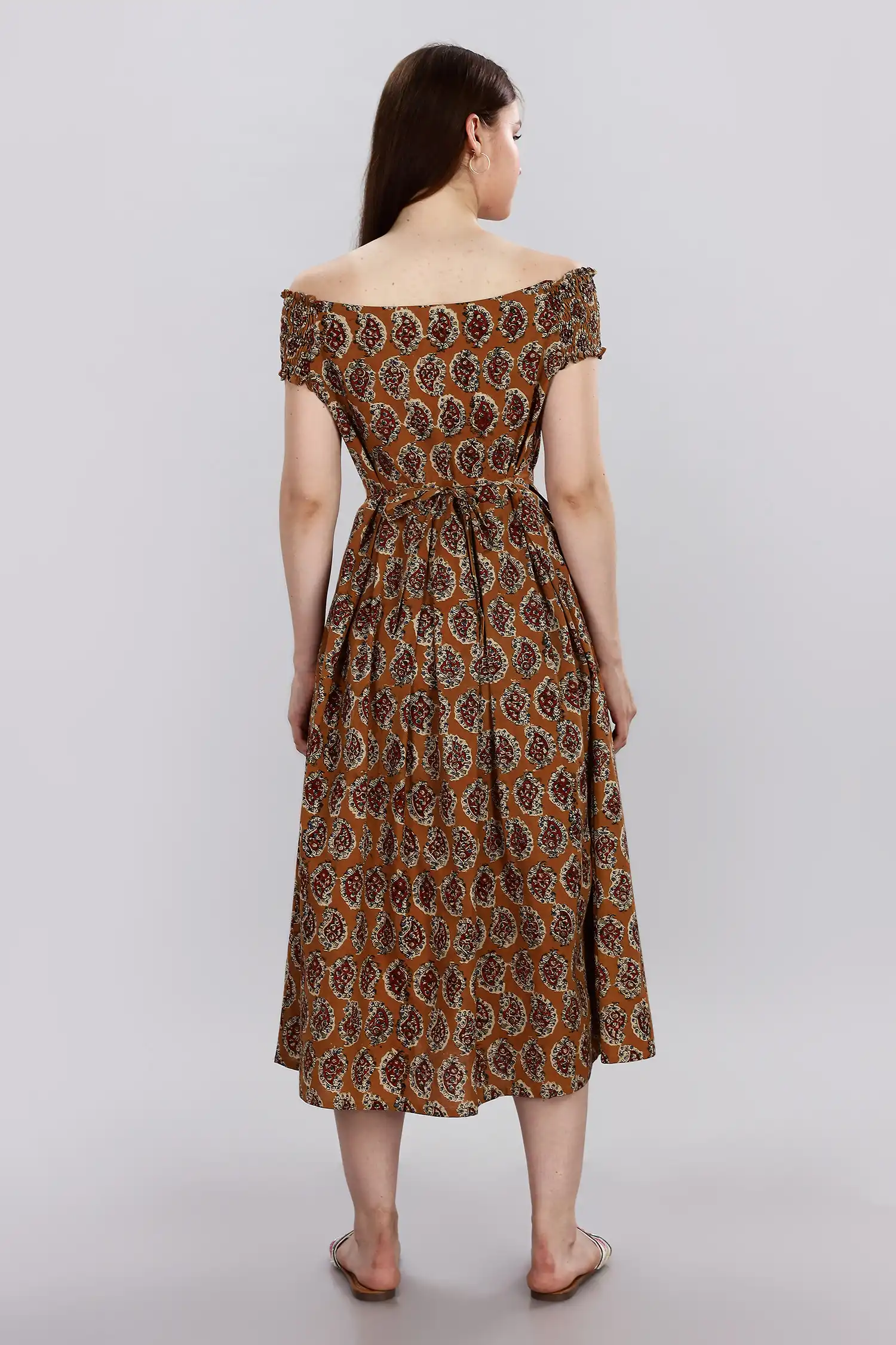 KALAMKARI COTTON DRESS OFF SHOULDER - YELLOW - Image 2