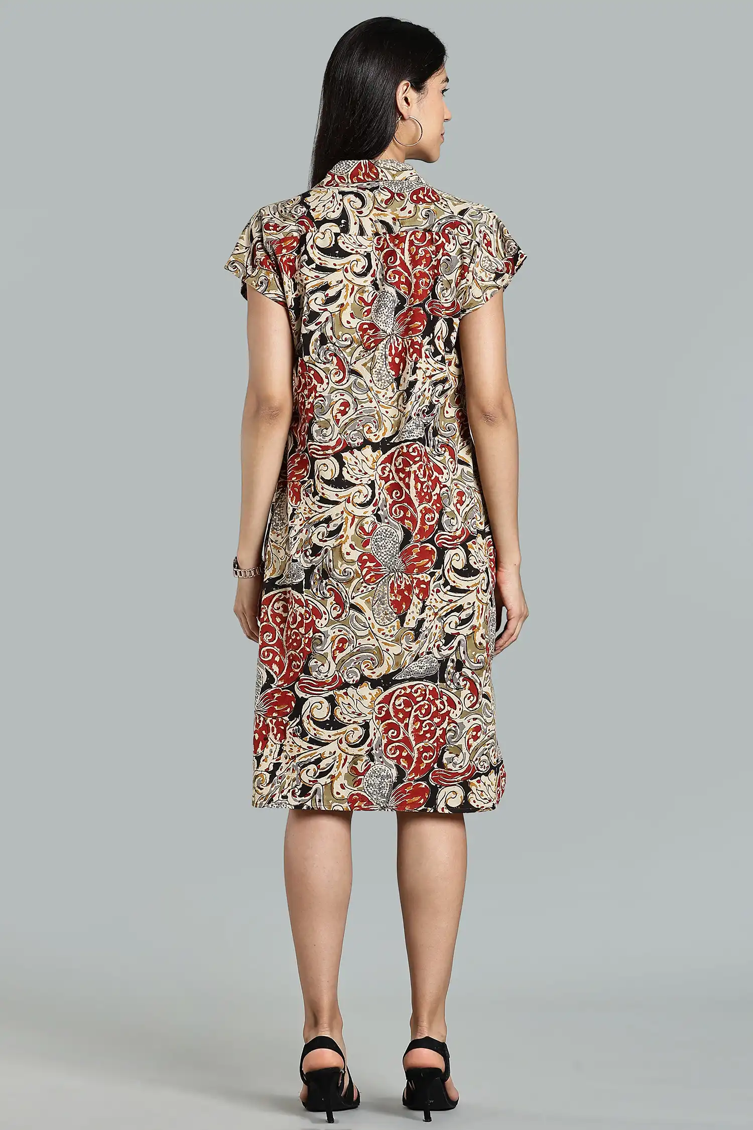 KALAMKARI COTTON SHIFT DRESS MAGYAR SLEEVE - BLACK - Image 6