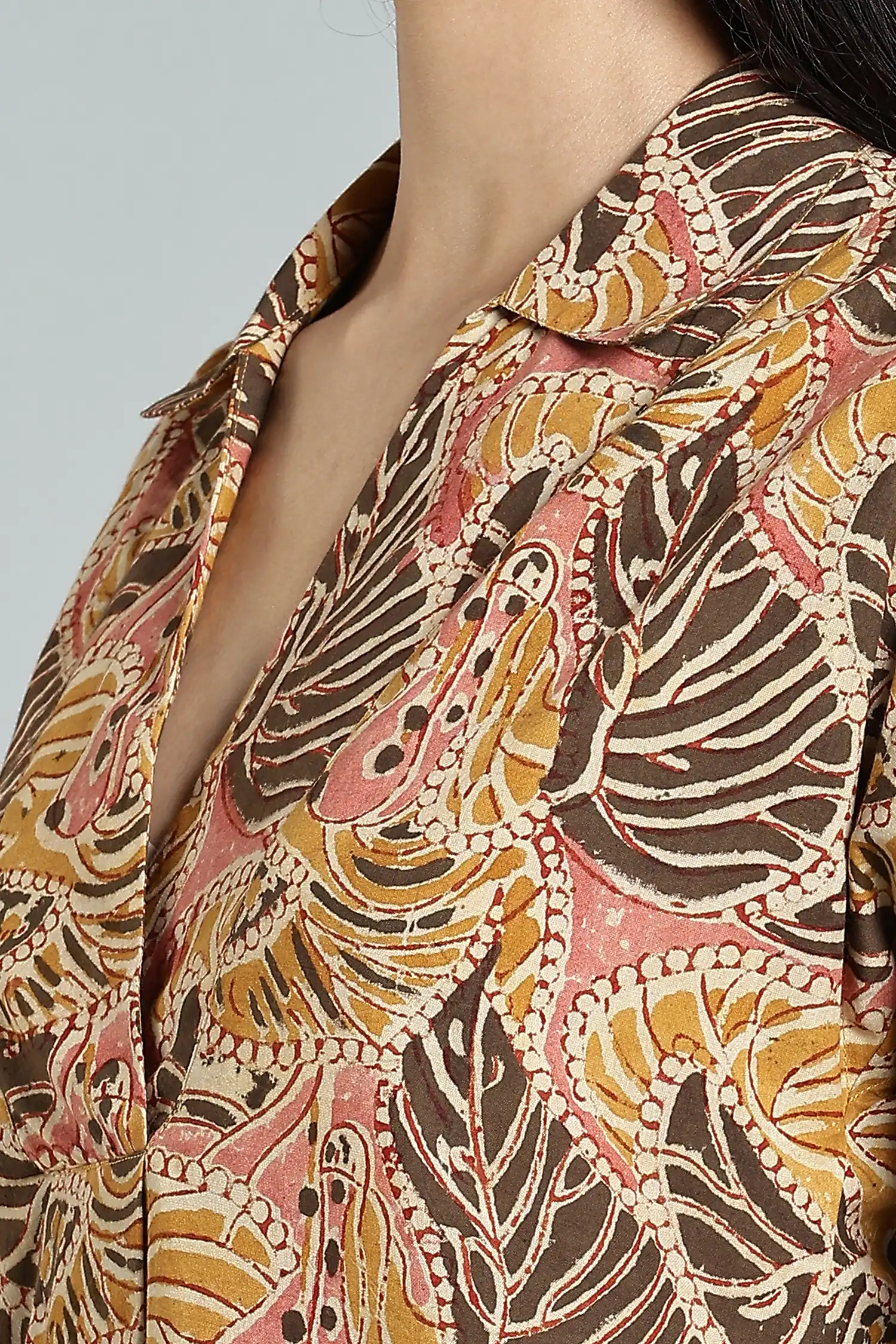 KALAMKARI COTTON SHIFT DRESS MAGYAR SLEEVE - GREEN - Image 4