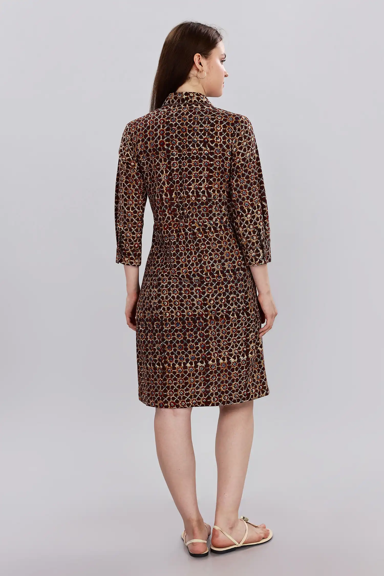 KALAMKARI DRESS COLA REGULAR COLLAR TIE AT WAIST - COLA - Image 3