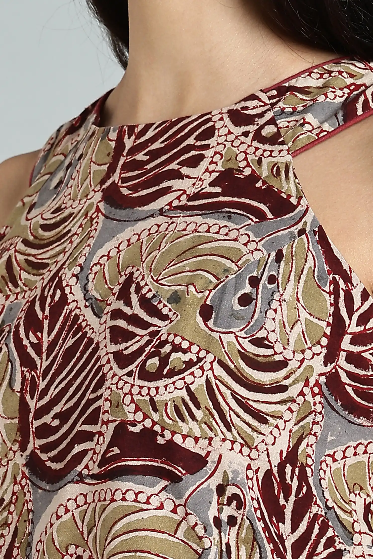 KALAMKARI COTTON SHIFT DRESS CUT AWAY - COLA - Image 6