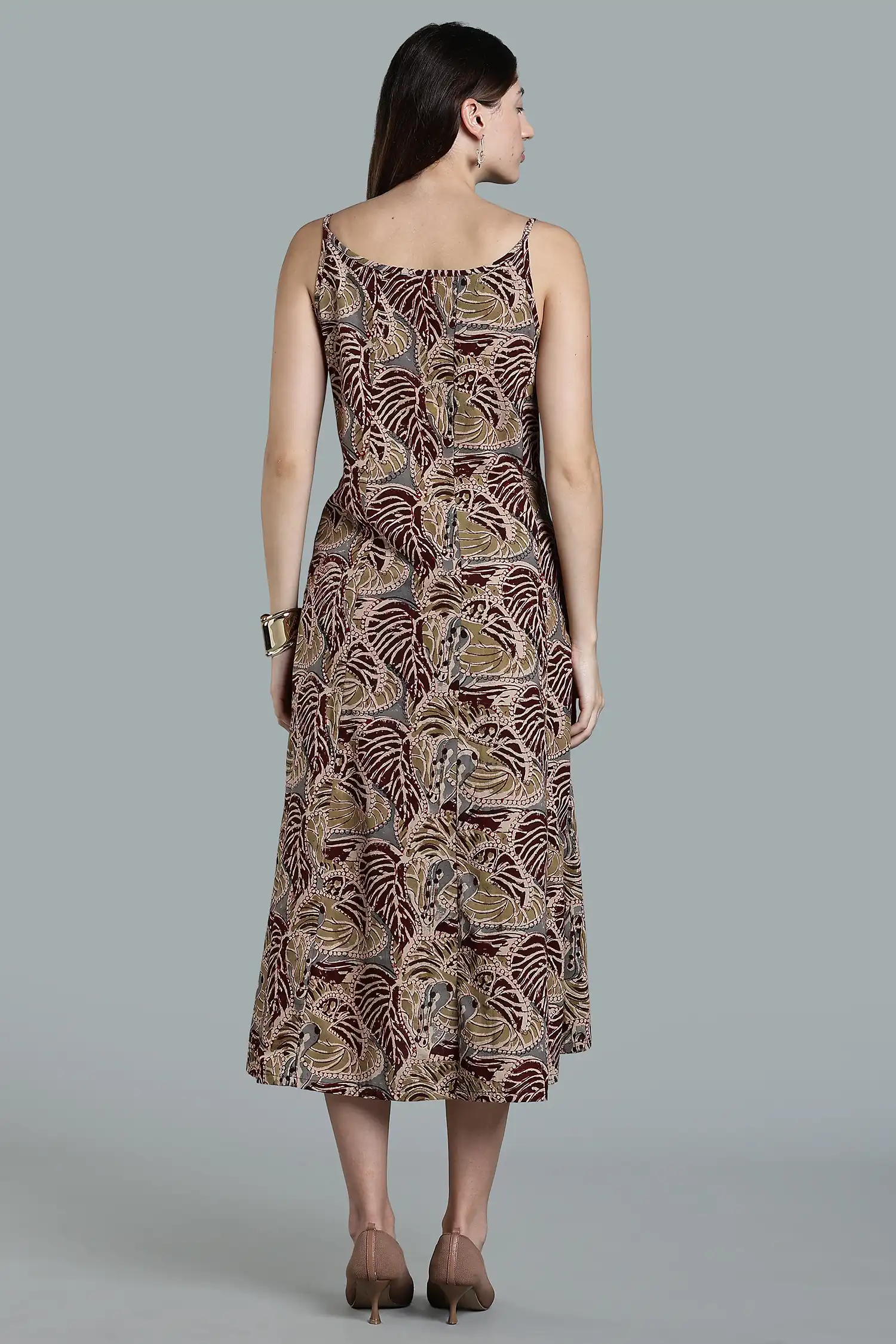 KALAMKARI COTTON STRAP DRESS HIGH LOW HEM - COLA - Image 6
