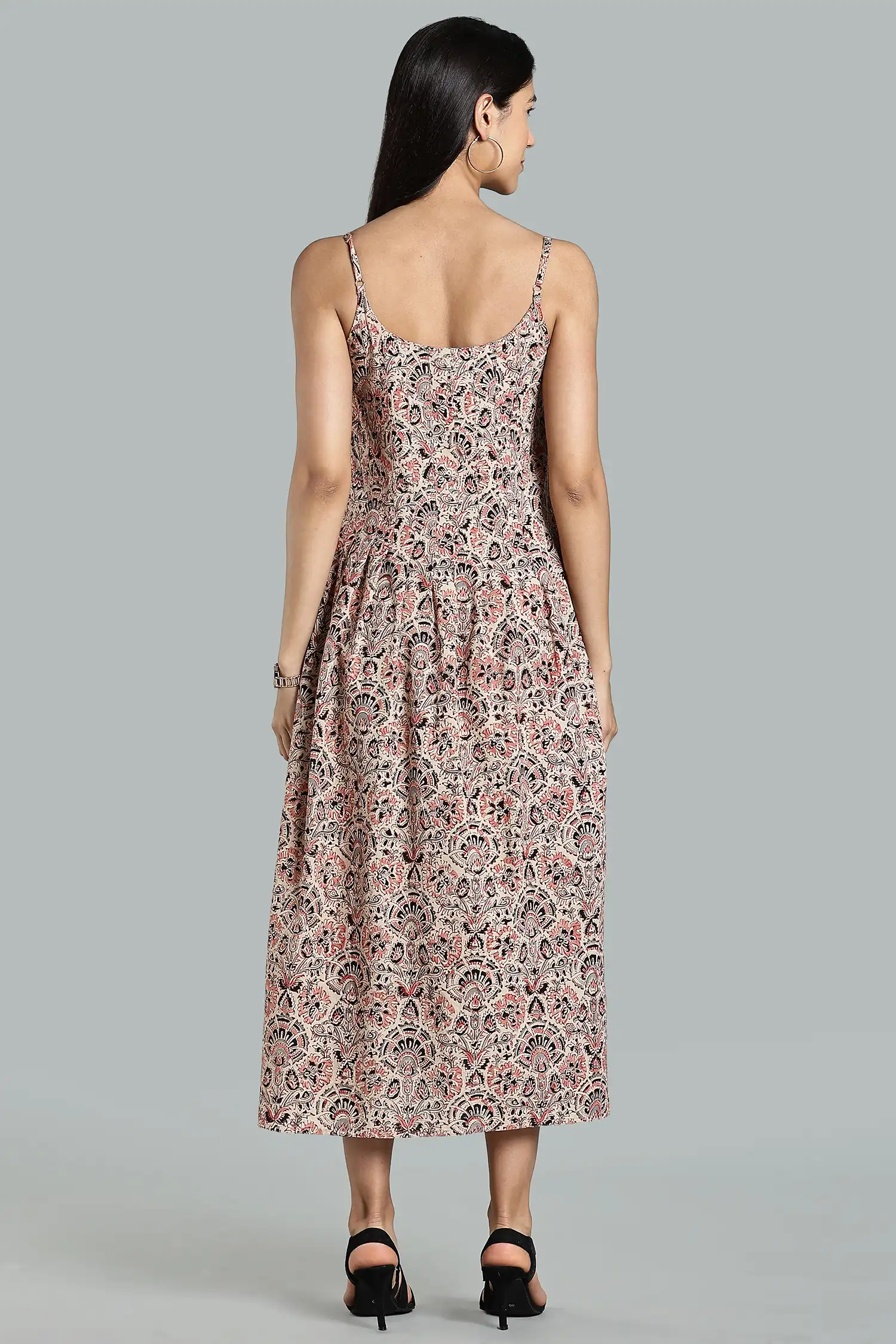 KALAMKARI COTTON DRESS PLEATED STRAP - PINK - Image 4