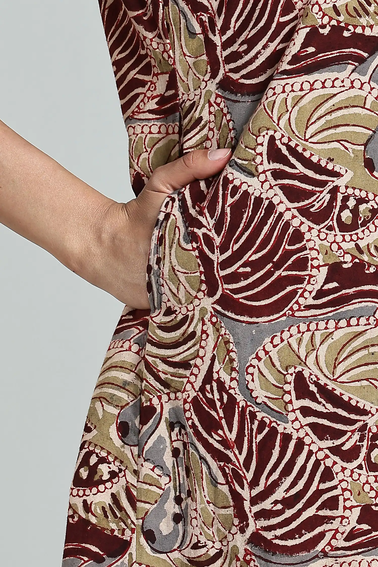 KALAMKARI COTTON SHIFT DRESS CUT AWAY - COLA - Image 7