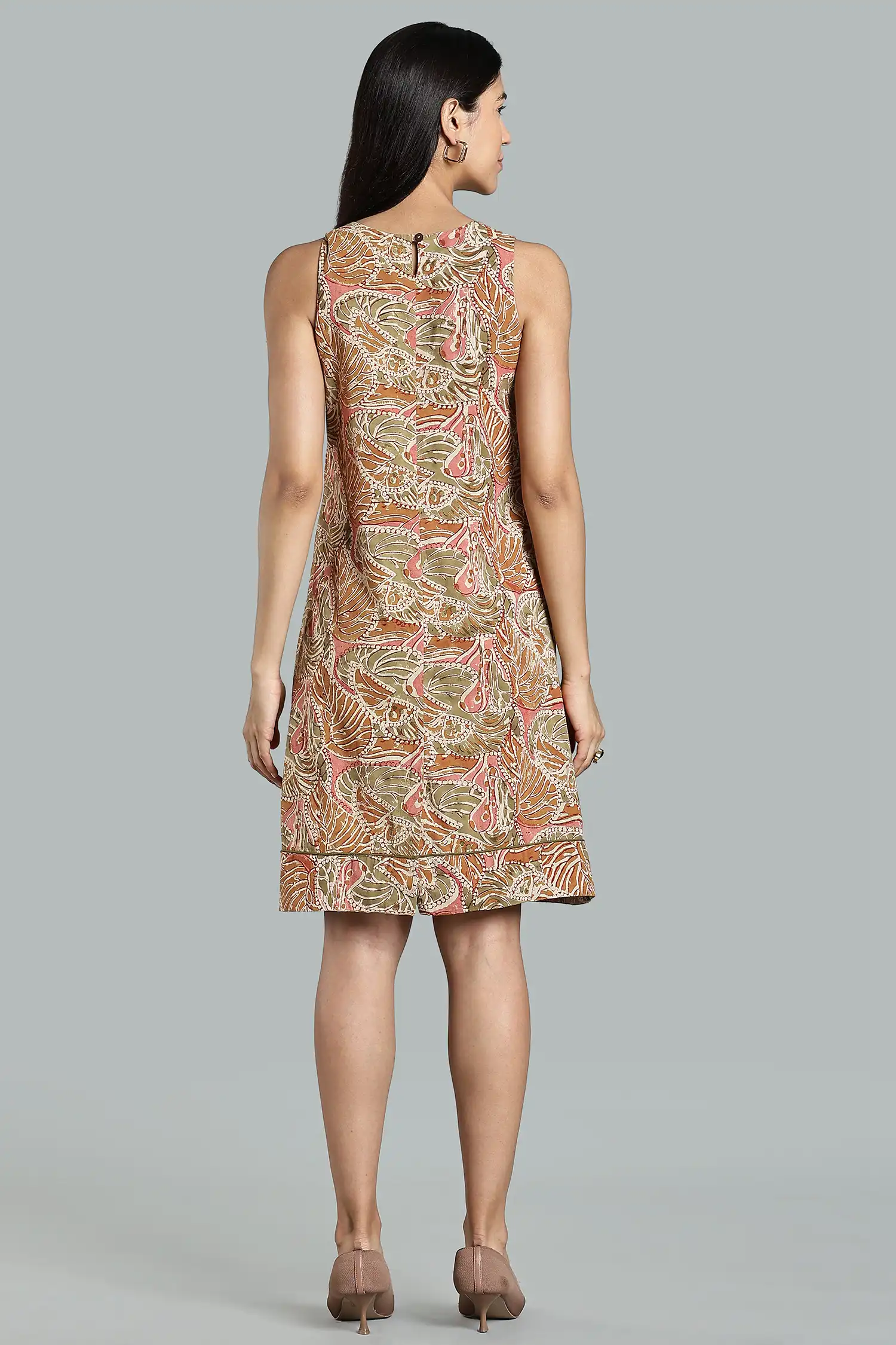 KALAMKARI COTTON SHIFT DRESS CUT AWAY - YELLOW - Image 2