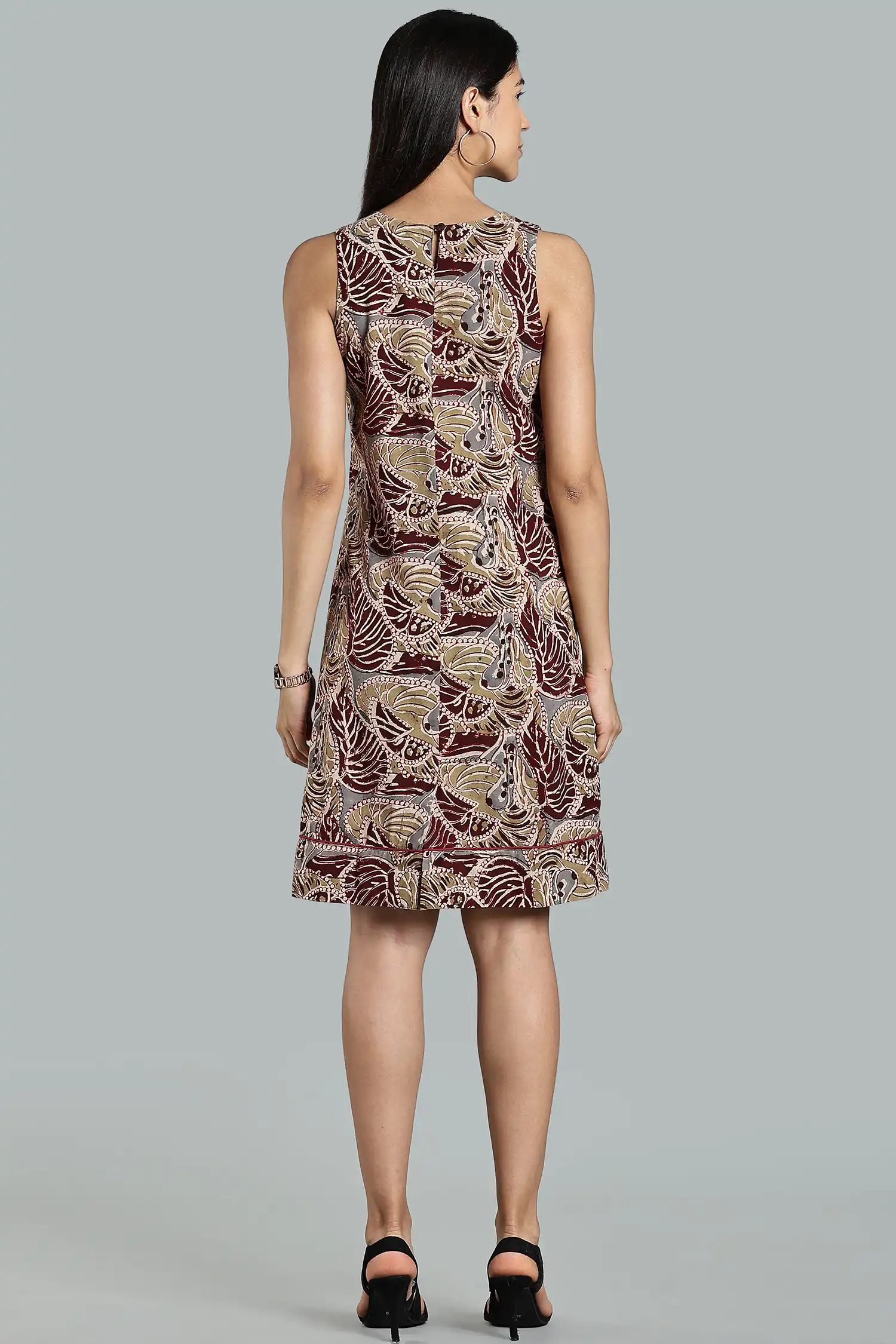 KALAMKARI COTTON SHIFT DRESS CUT AWAY - COLA - Image 8