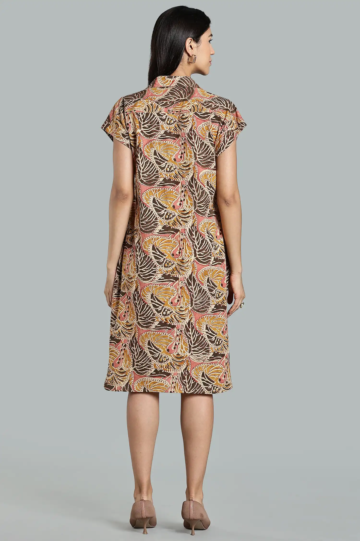KALAMKARI COTTON SHIFT DRESS MAGYAR SLEEVE - GREEN - Image 2