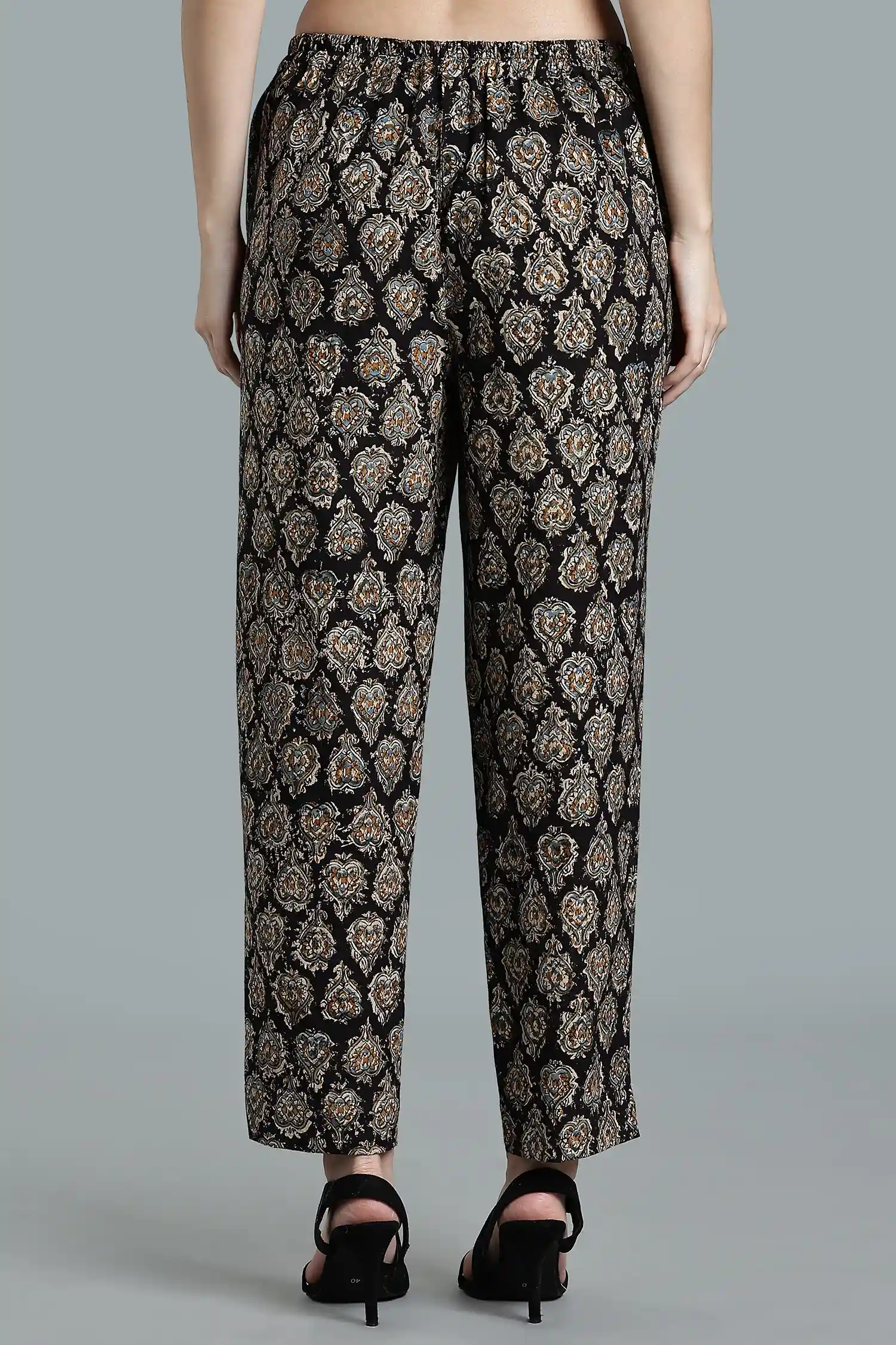 KALAMKARI COTTON TAPERED PANT SLIT AT HEM BLACK - Image 2