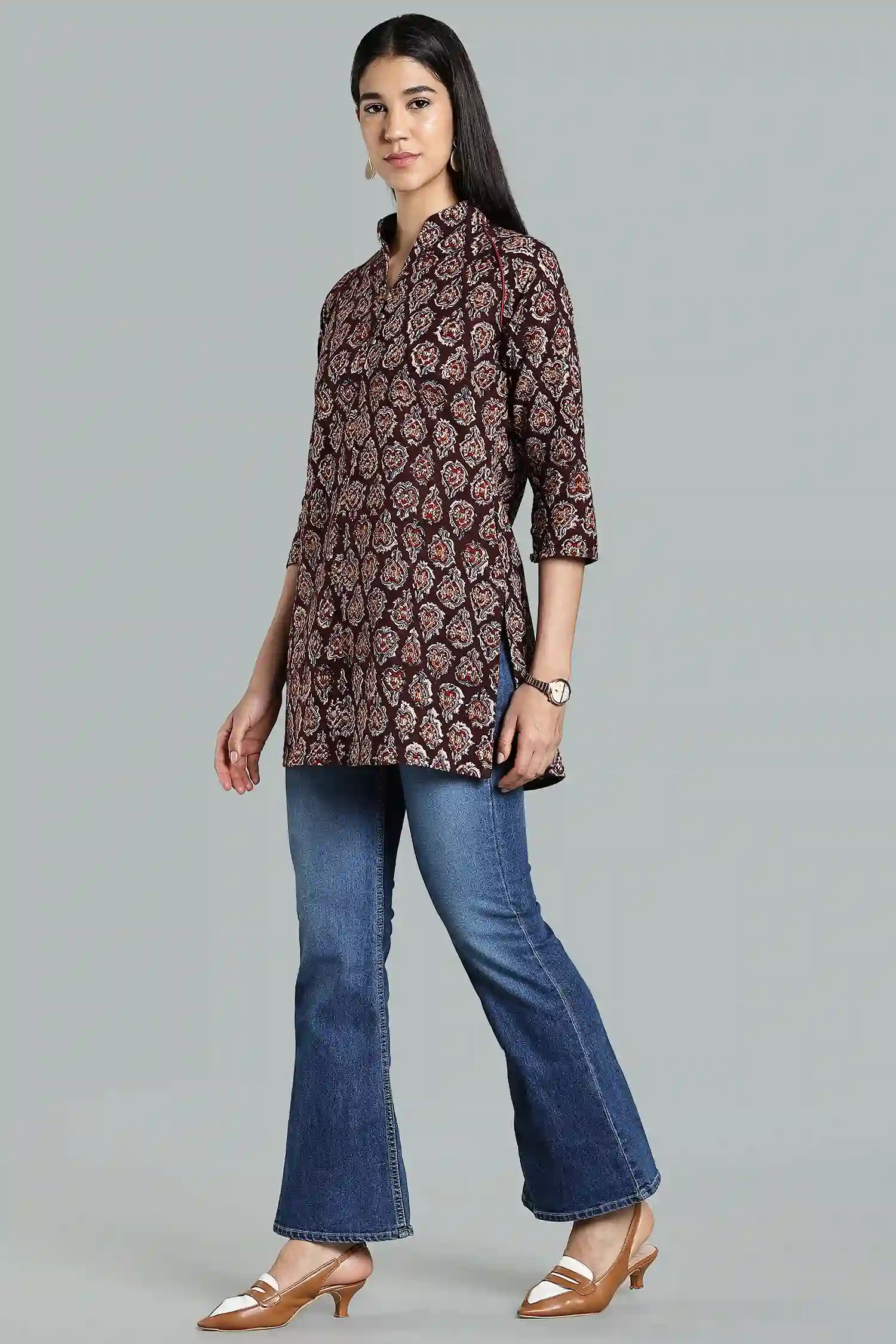 KALAMKARI COTTON TUNIC RAGLAN HIGH NECK COLA - Image 2