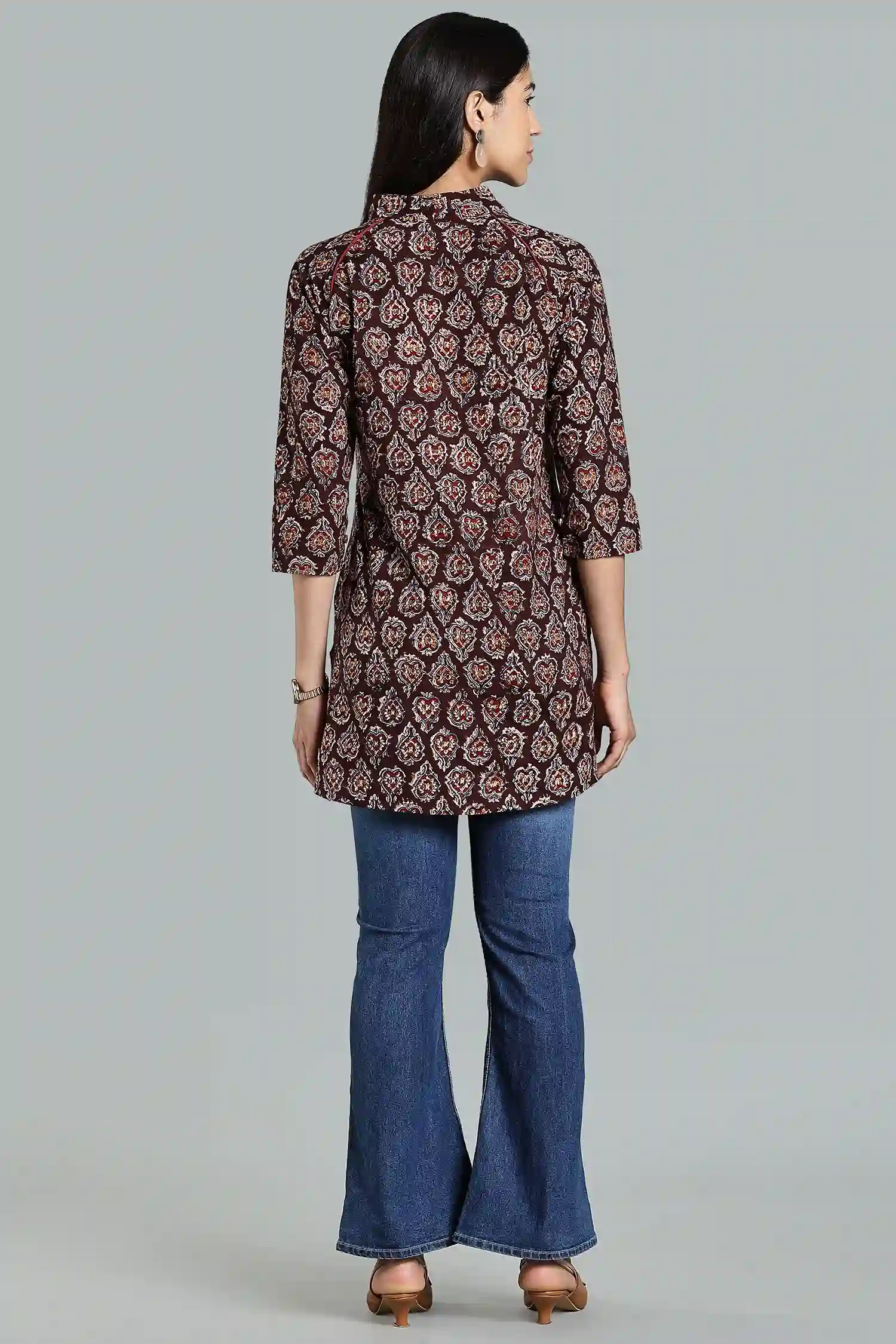 KALAMKARI COTTON TUNIC RAGLAN HIGH NECK COLA - Image 3