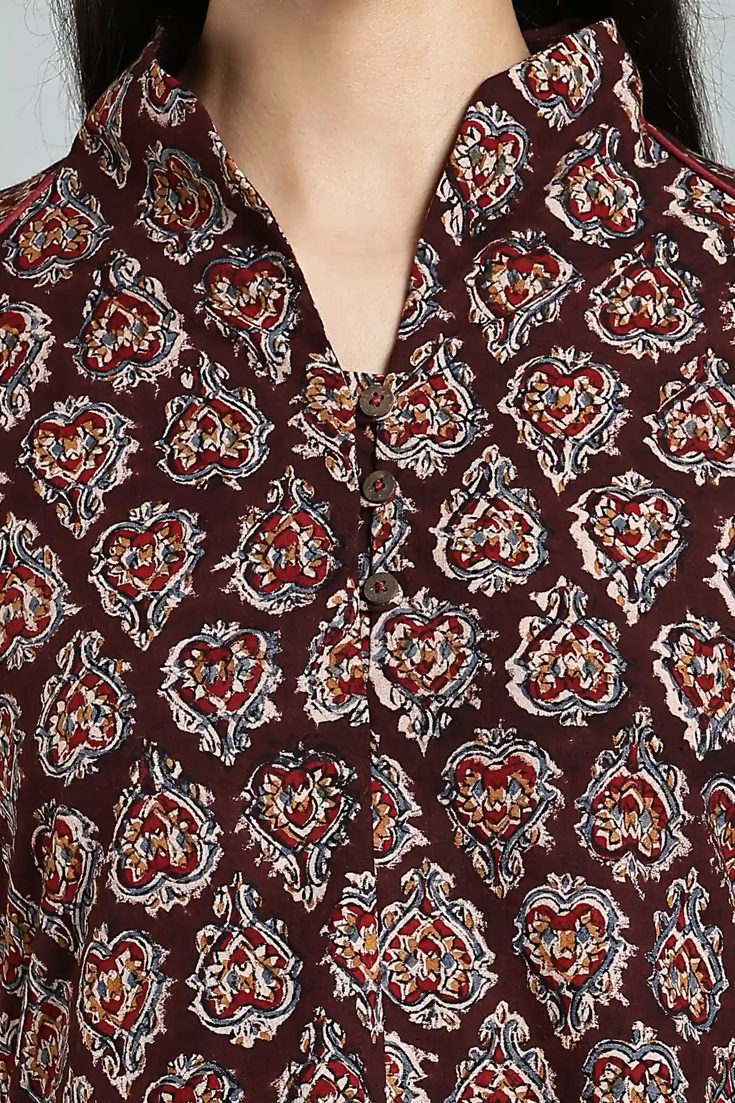 KALAMKARI COTTON TUNIC RAGLAN HIGH NECK COLA - Image 4