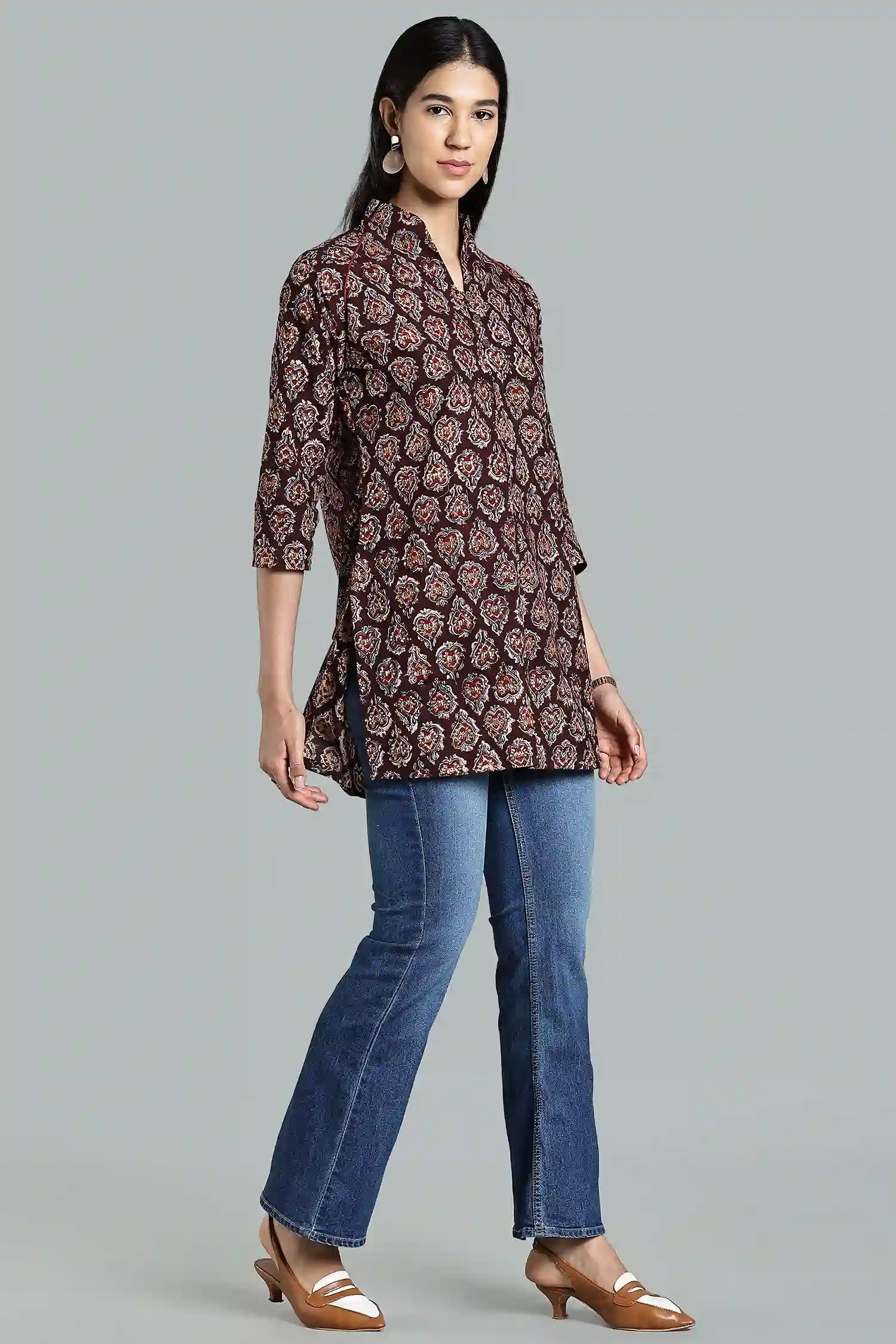 KALAMKARI COTTON TUNIC RAGLAN HIGH NECK COLA - Image 5
