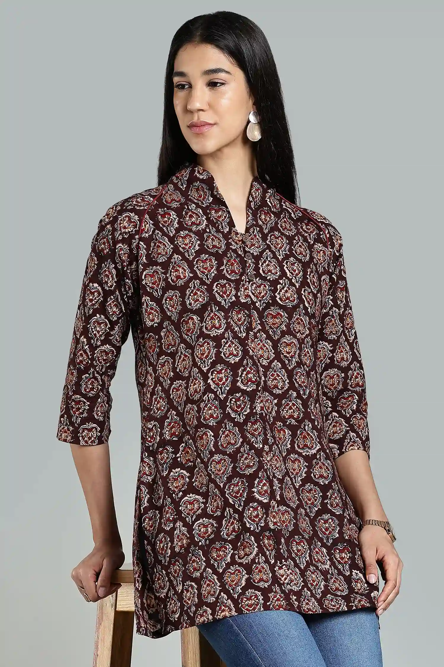 KALAMKARI COTTON TUNIC RAGLAN HIGH NECK COLA - Image 6