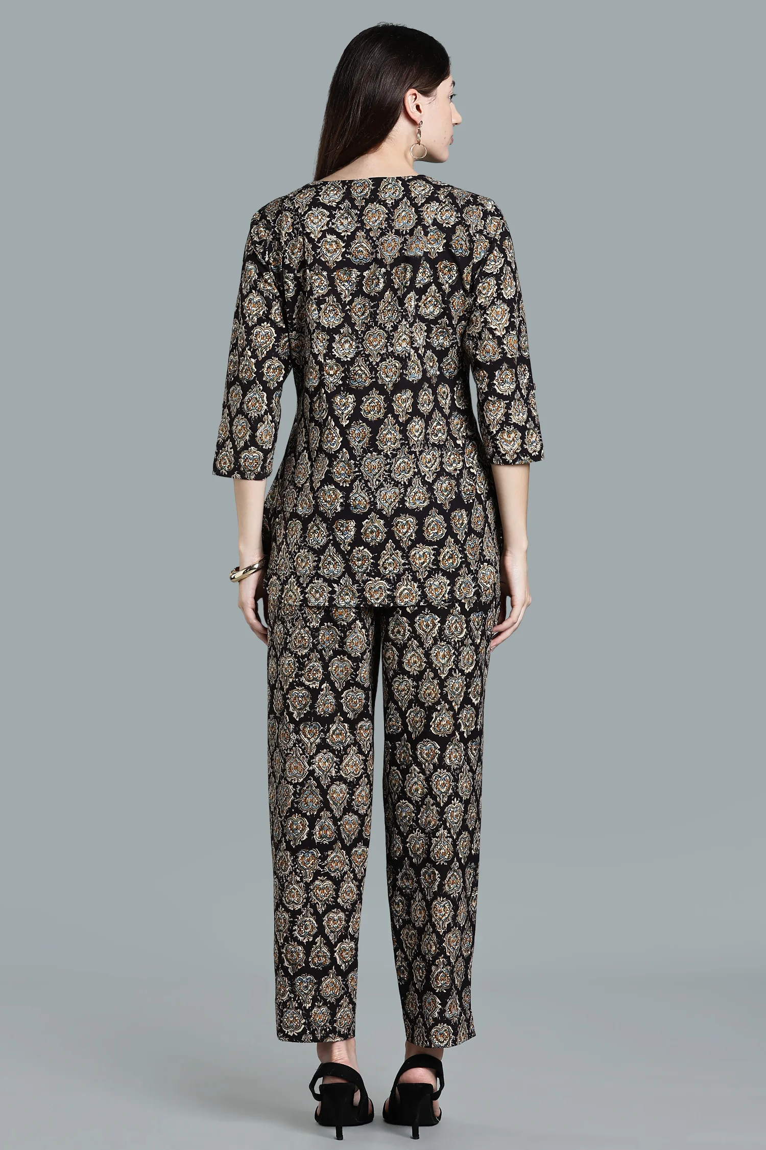 KALAMKARI COTTON TOP SHOULDER DART 3Q  SLEEVE BLACK - Image 3