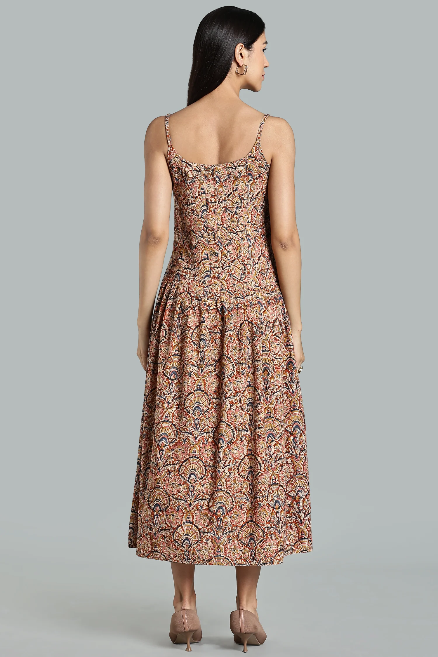 KALAMKARI COTTON DRESS PLEATED STRAP - ORANGE - Image 2