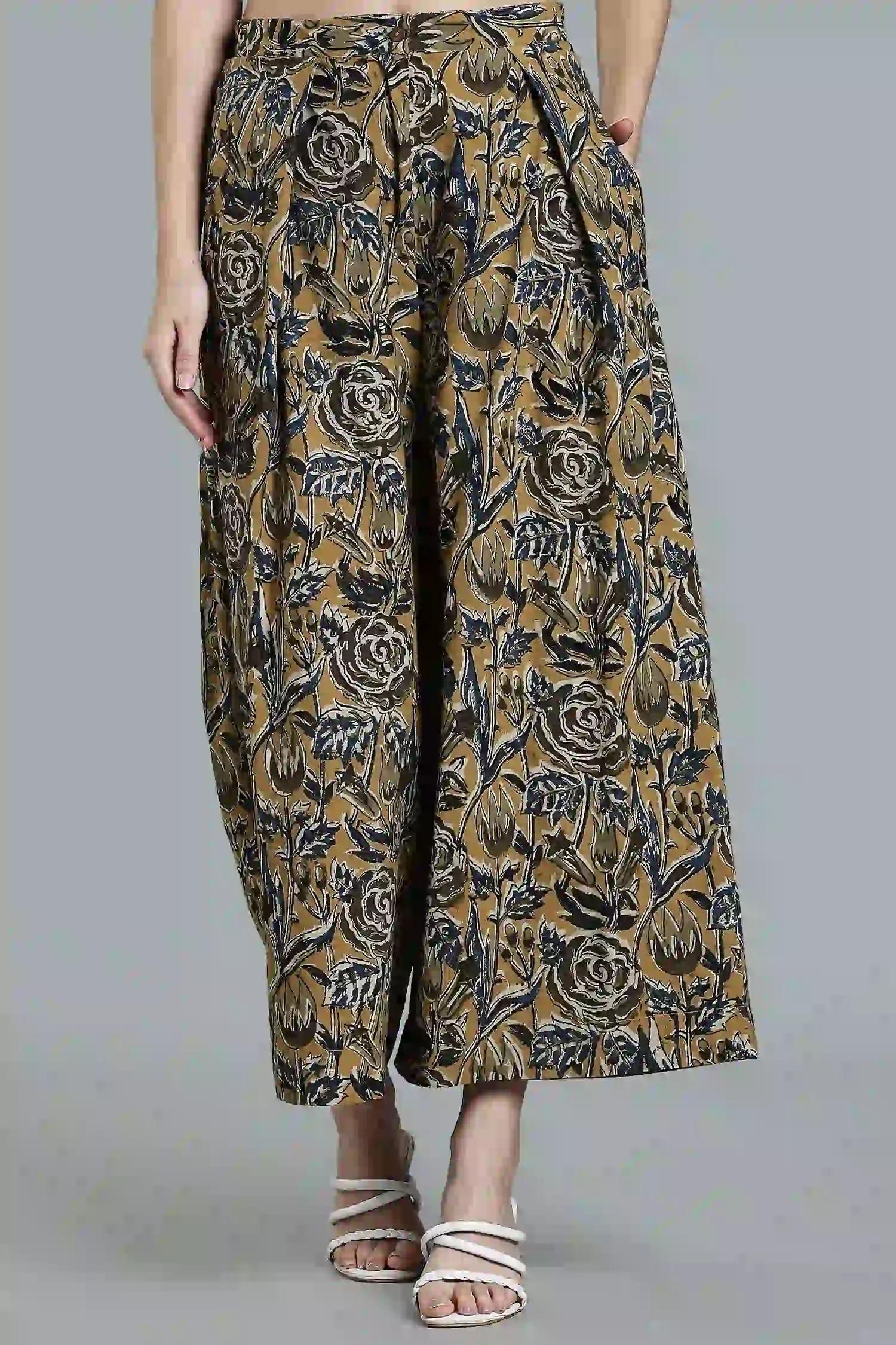 KALAMKARI COTTON PANT PARALLEL FLARED