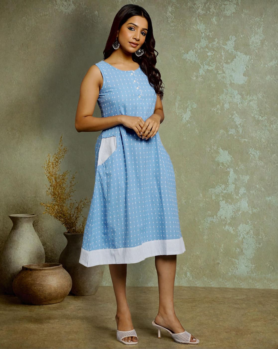 DRESS SOUTH C BOX PLEAT SLEEVELESS - BLUE