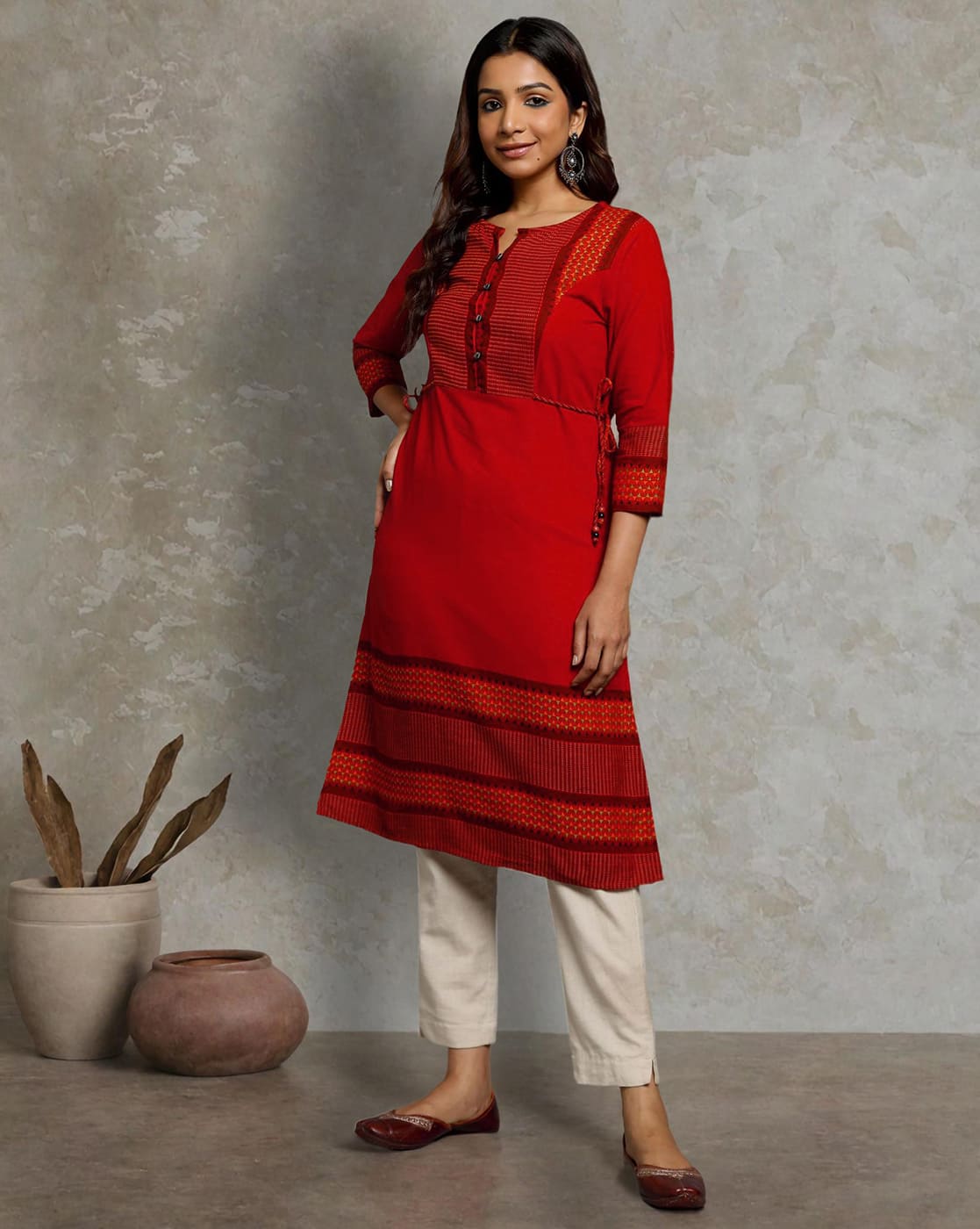 KURTA SOUTH C YOKE SIDE TIE - RED