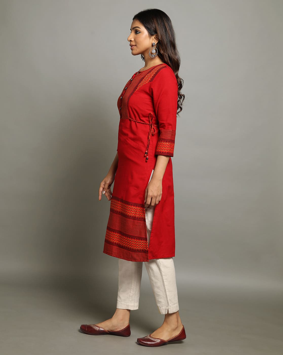 KURTA SOUTH C YOKE SIDE TIE - RED - Image 4