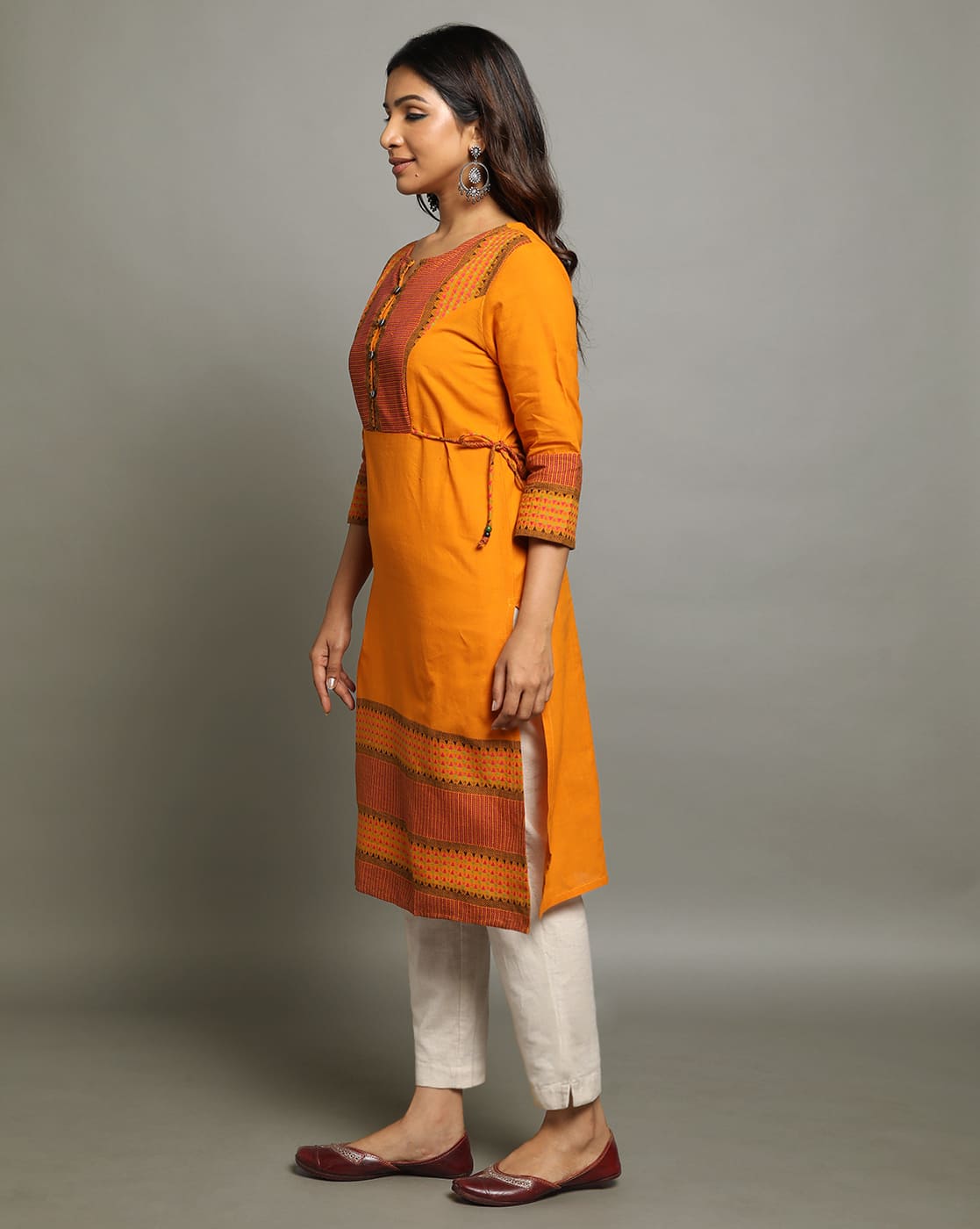 KURTA SOUTH C YOKE SIDE TIE - YELLOW - Image 4
