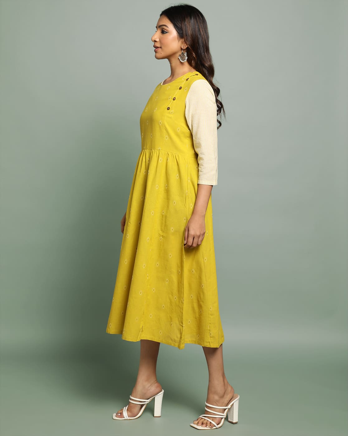 DRESS SOUTH C  AWADH NECK - YELLOW - Image 4