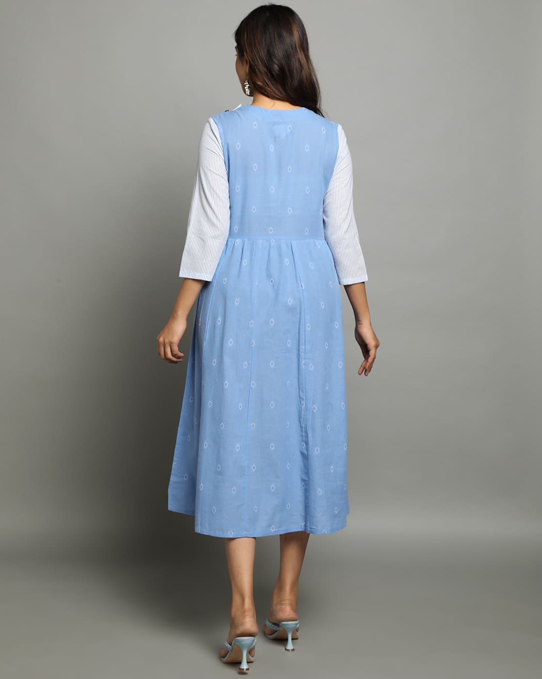 DRESS SOUTH C  AWADH NECK - BLUE - Image 3