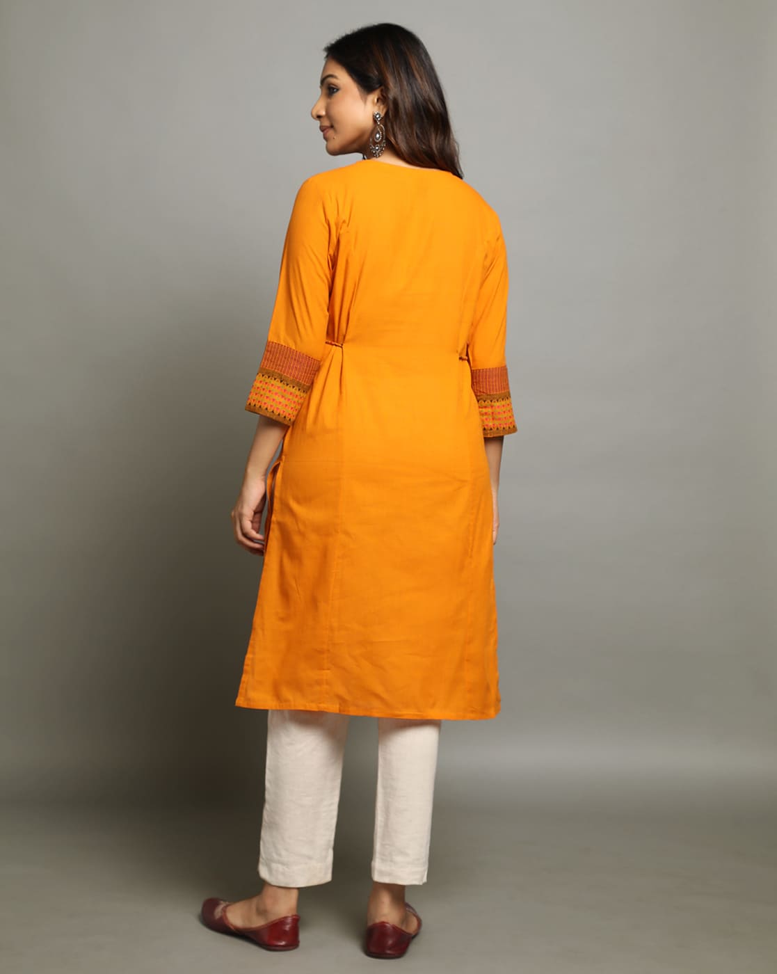 KURTA SOUTH C YOKE SIDE TIE - YELLOW - Image 3