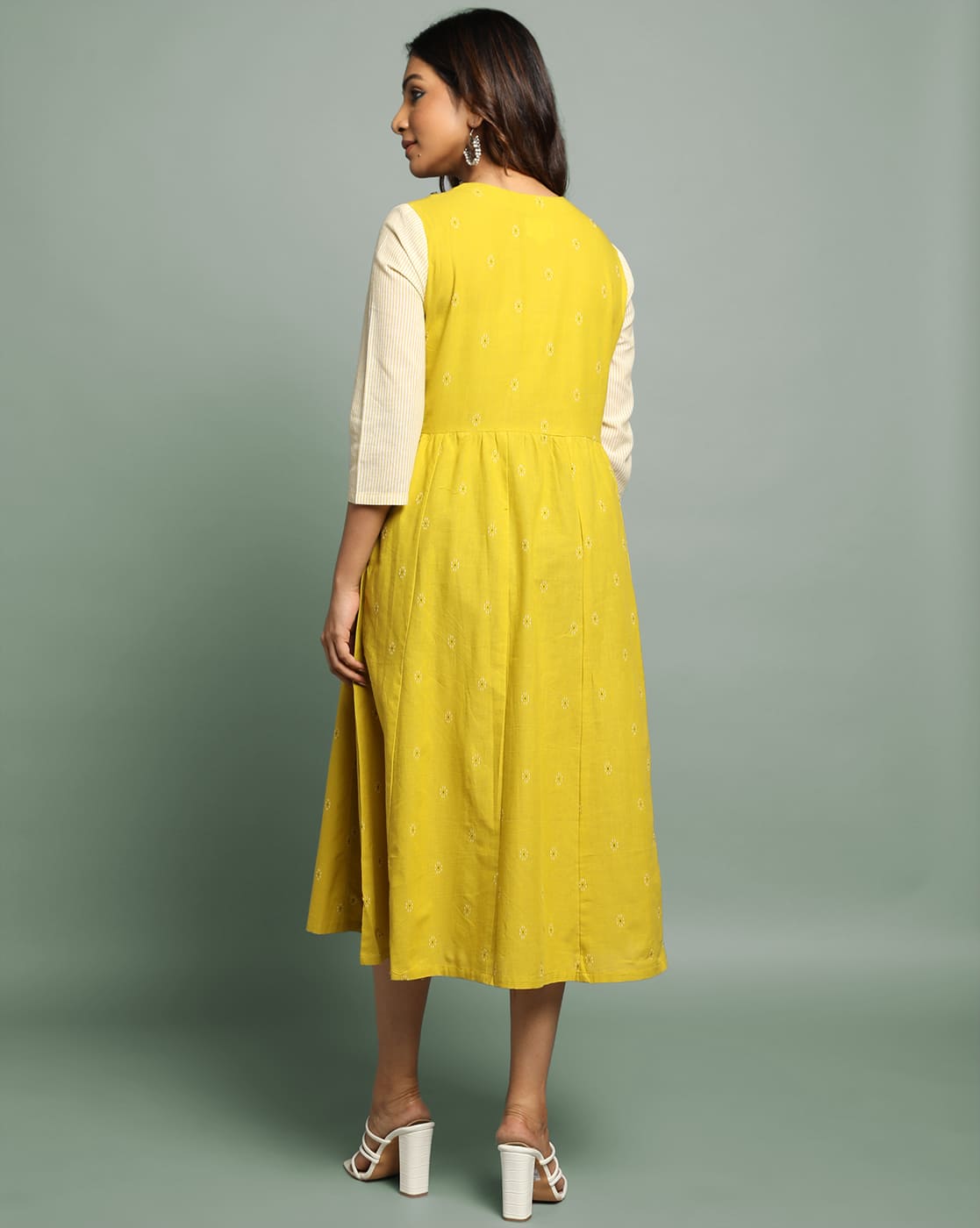DRESS SOUTH C  AWADH NECK - YELLOW - Image 3