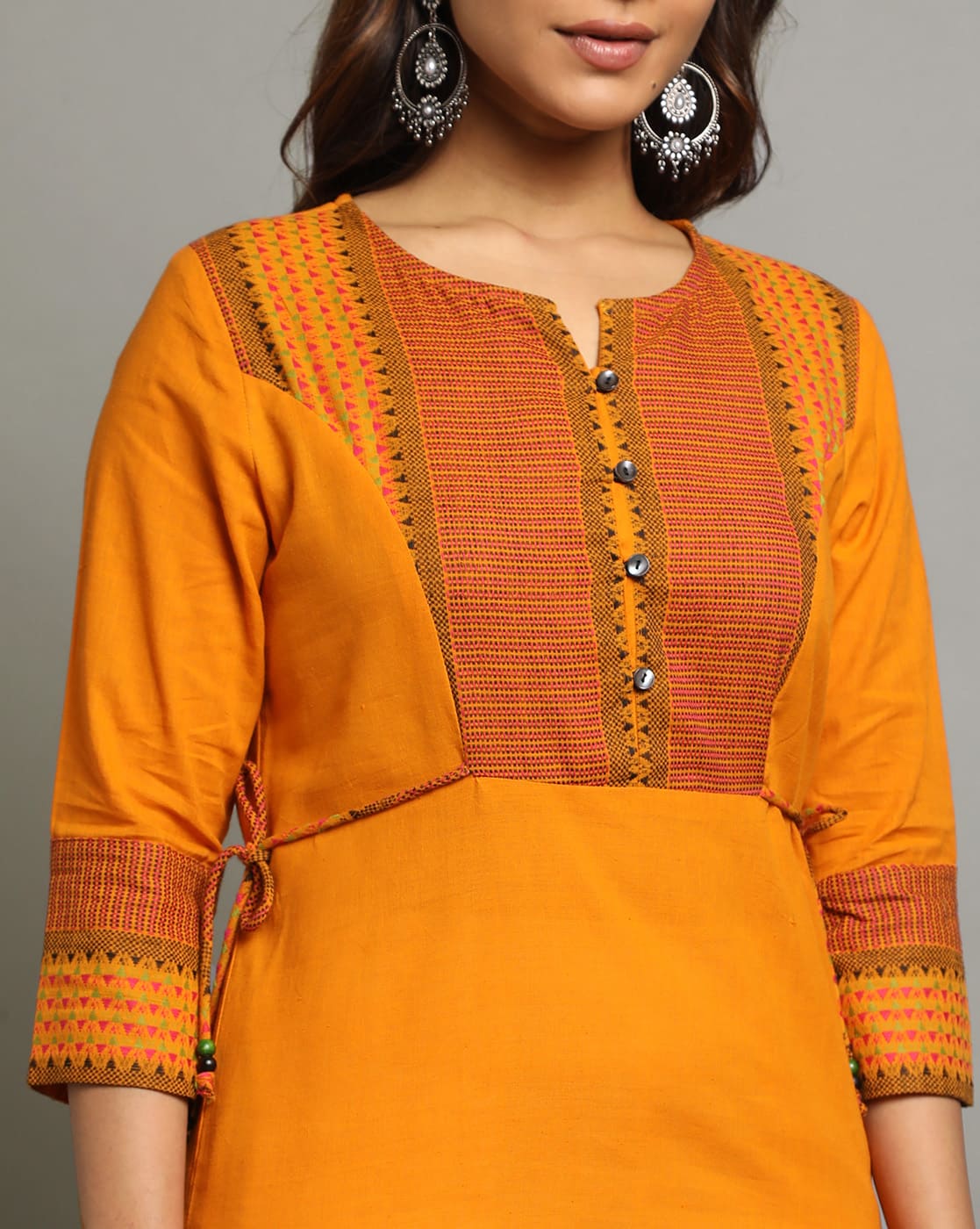 KURTA SOUTH C YOKE SIDE TIE - YELLOW - Image 2