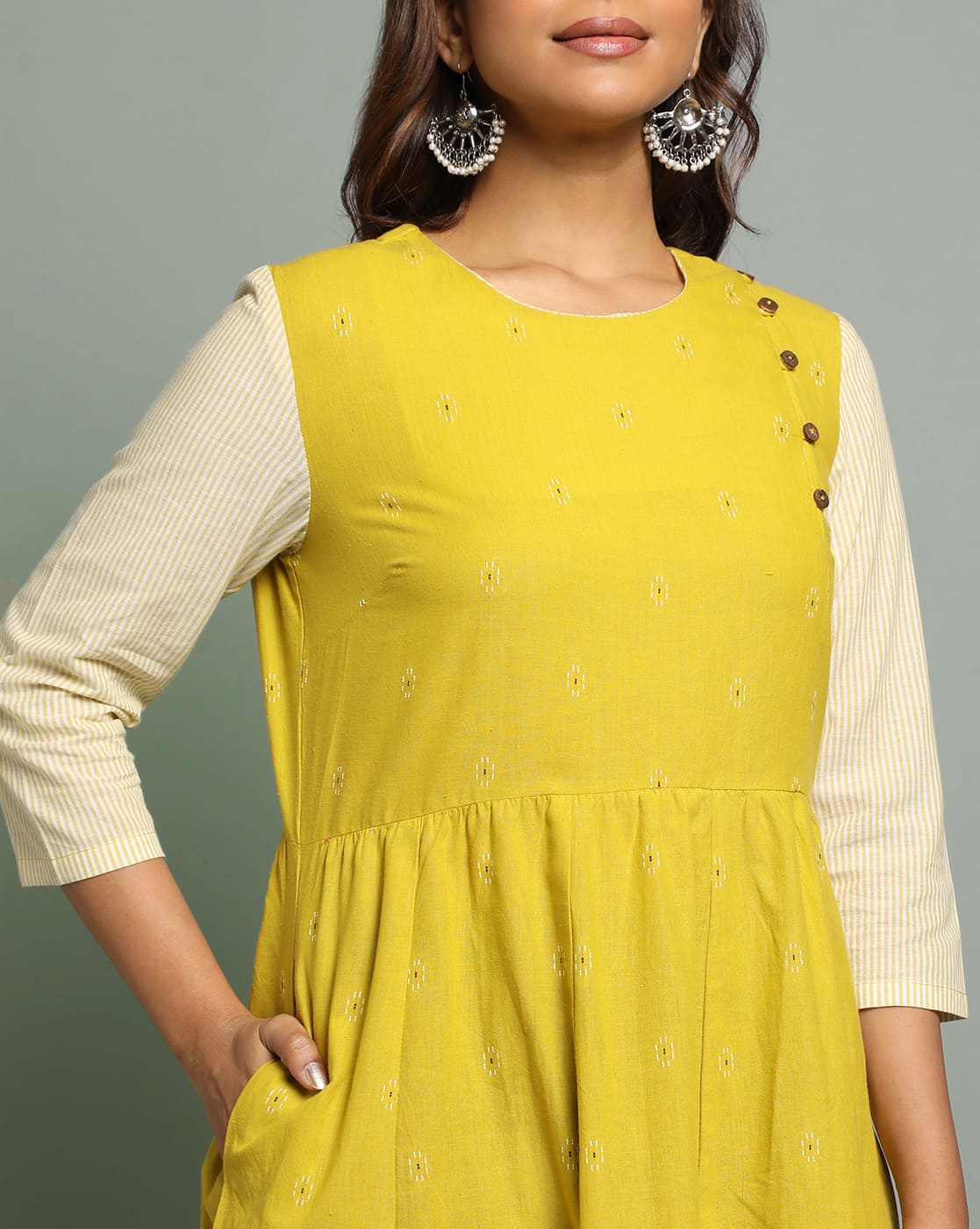 DRESS SOUTH C  AWADH NECK - YELLOW - Image 2