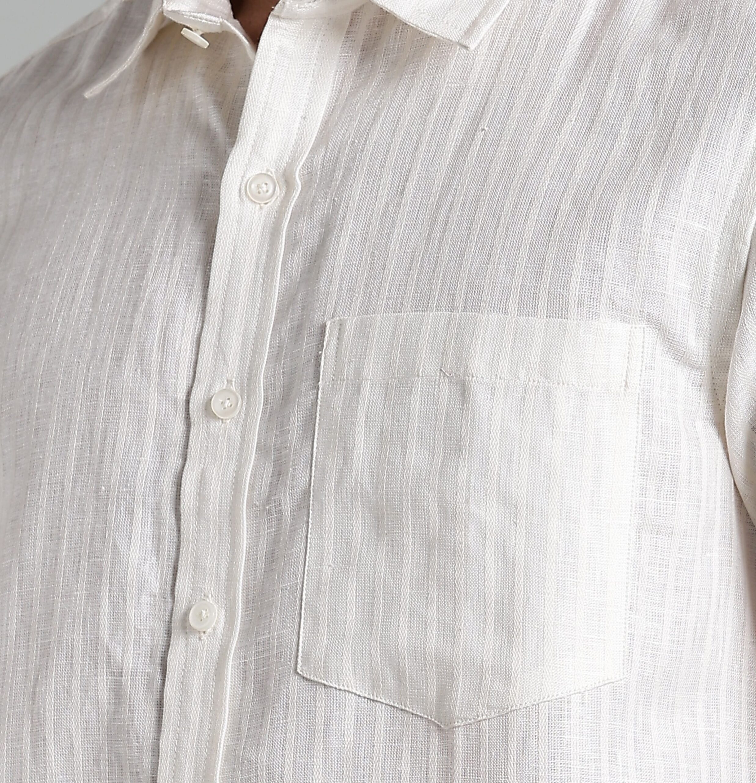 LINEN 100%  MENS SHIRT HALF SLEEVES SLIT AT SIDE - CREAM - Image 7