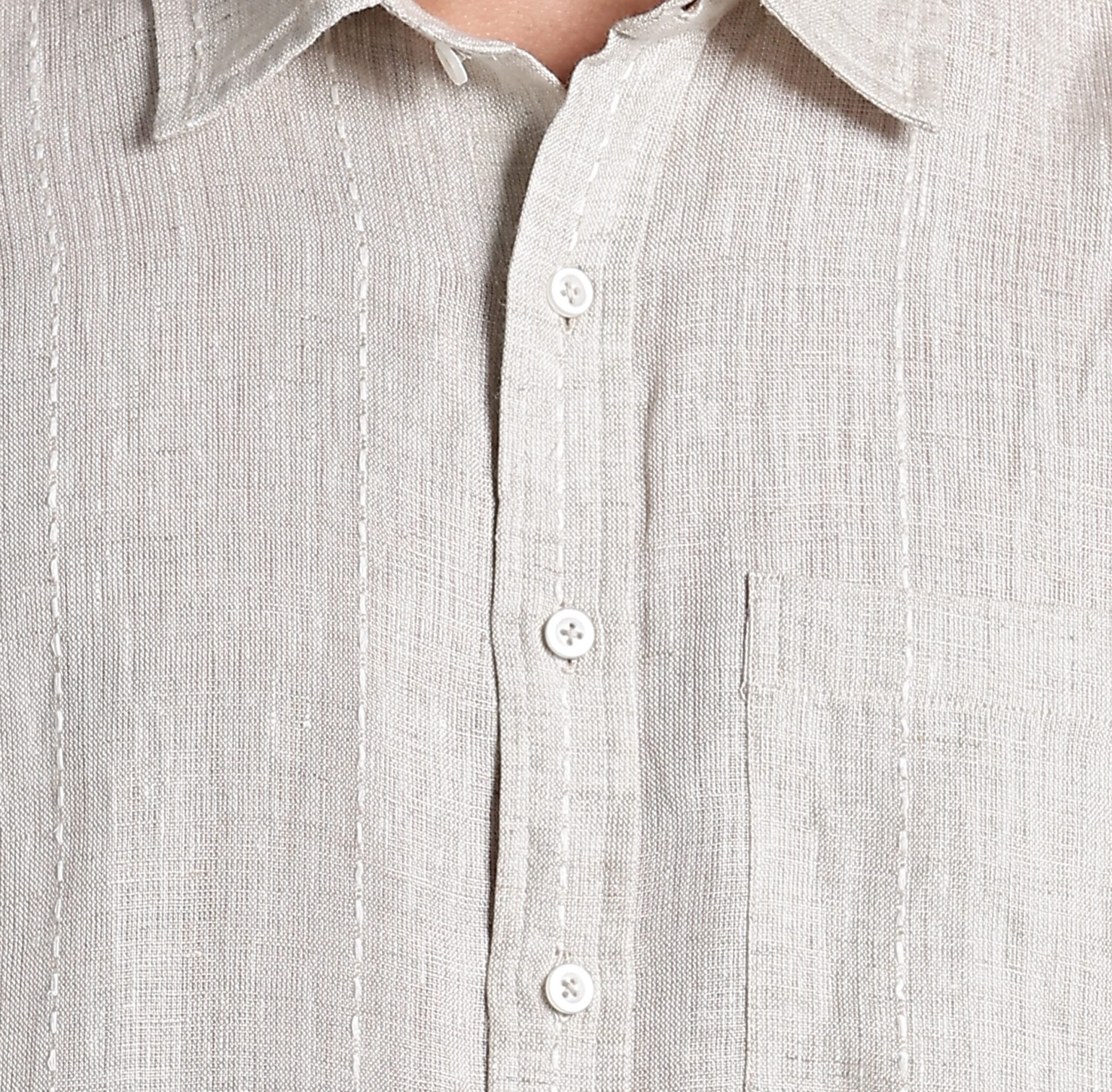 LINEN 100%  MENS SHIRT HALF SLEEVES SLIT AT SIDE - BEIGE - Image 5