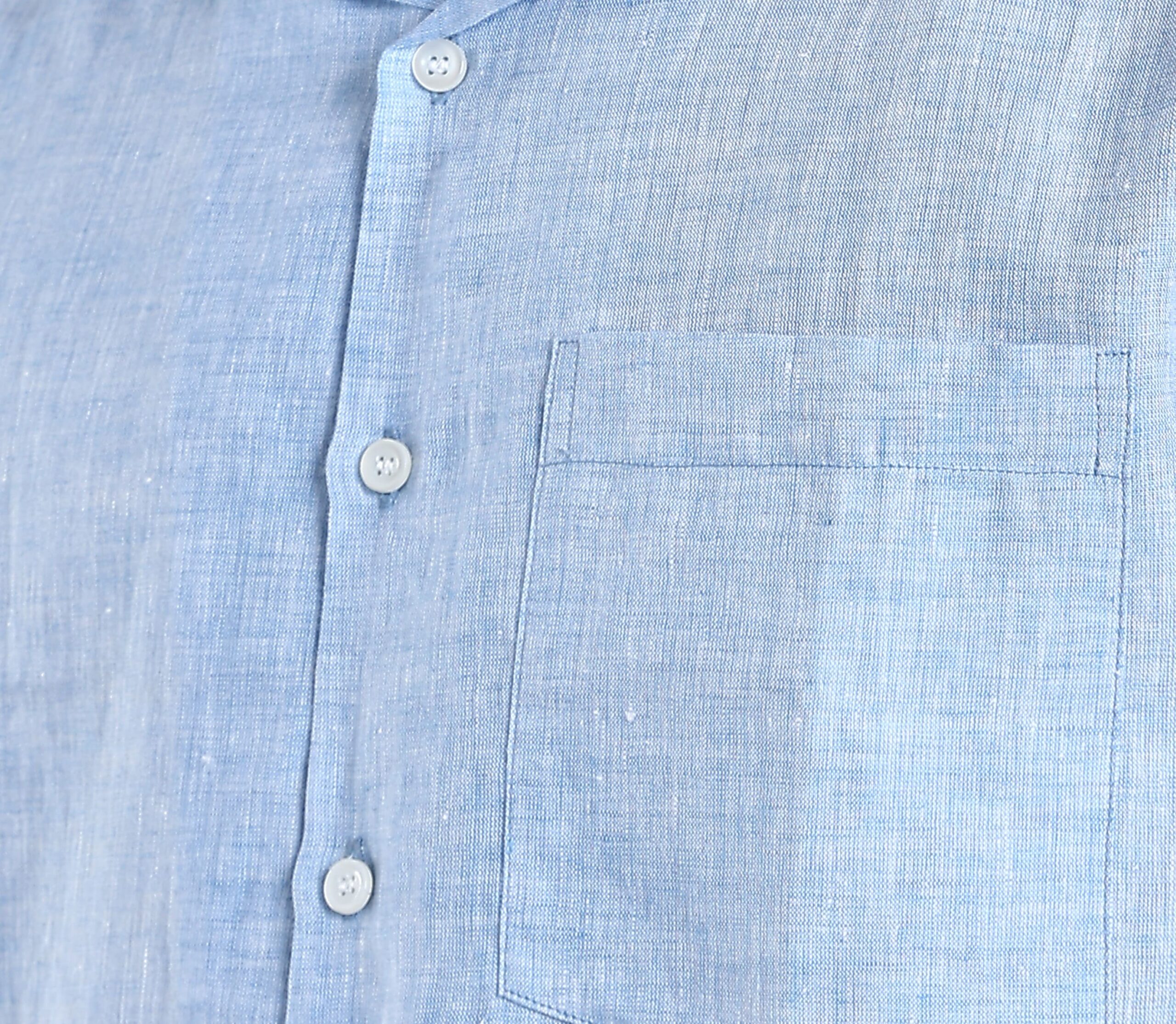 LINEN 100%  MENS SHIRT CUBAN COLLAR  HALF SLEEVES SLIT AT SIDE - BLUE - Image 9