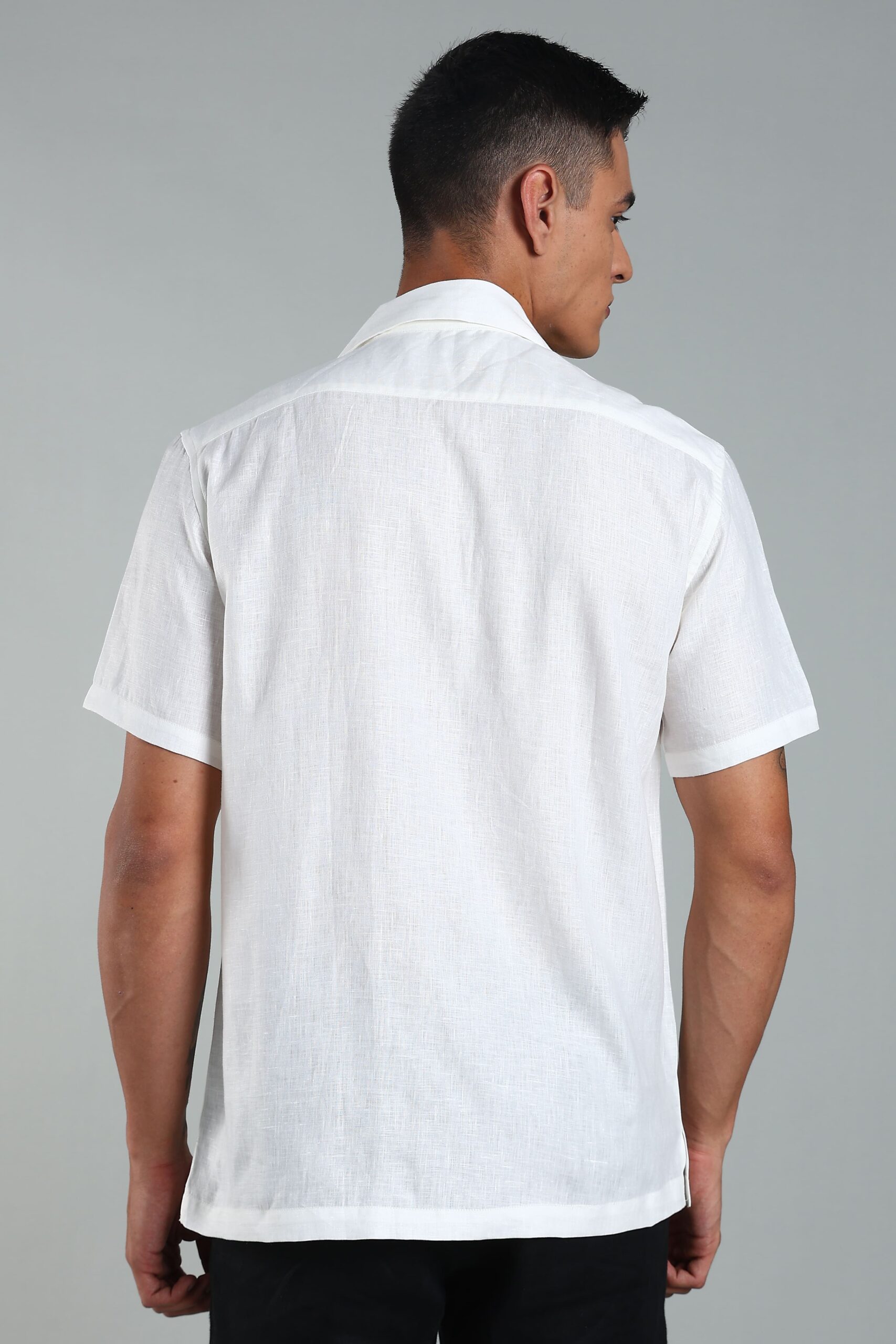 LINEN 100%  MENS SHIRT CUBAN COLLAR  HALF SLEEVES SLIT AT SIDE - WHITE - Image 8