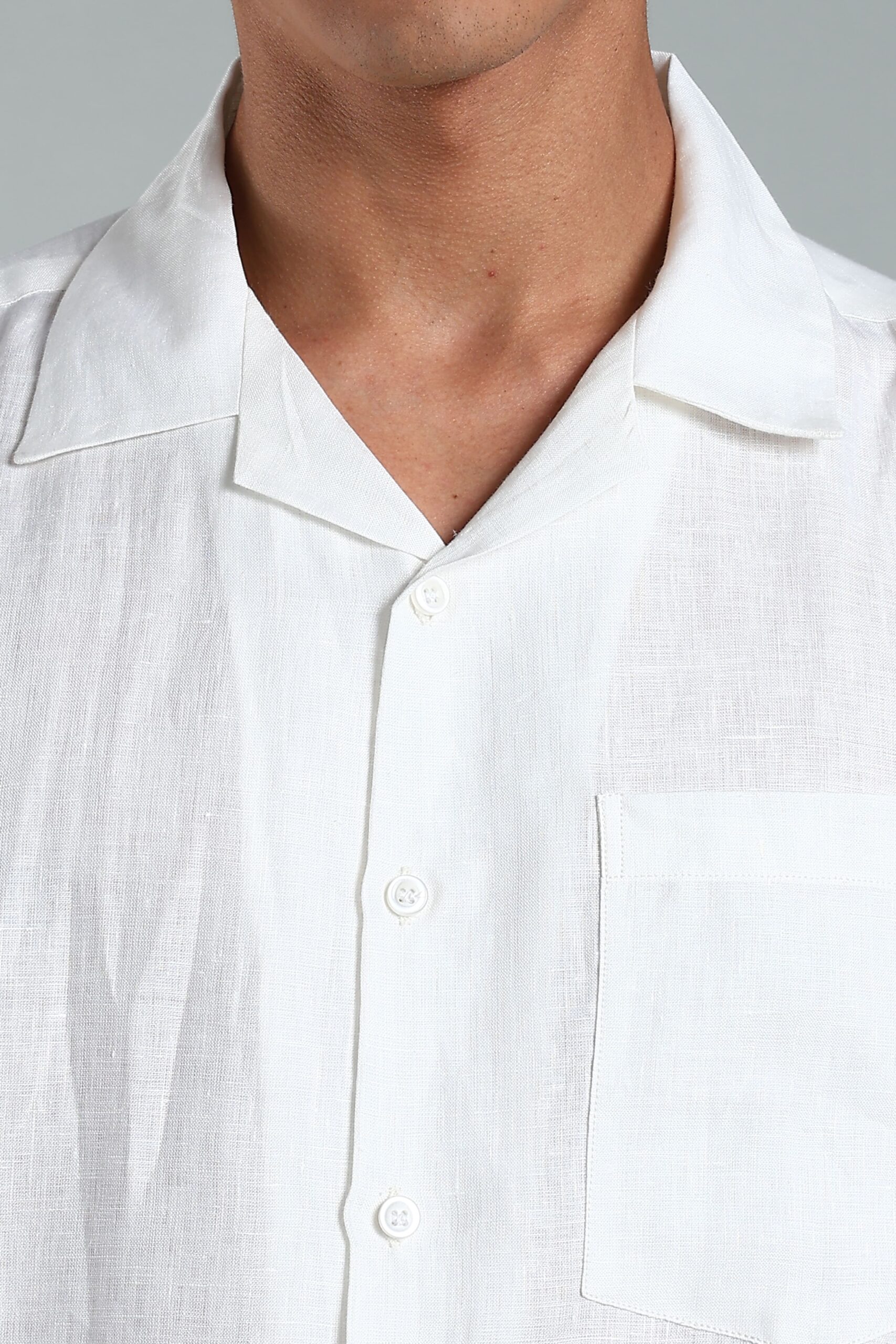 LINEN 100%  MENS SHIRT CUBAN COLLAR  HALF SLEEVES SLIT AT SIDE - WHITE - Image 5
